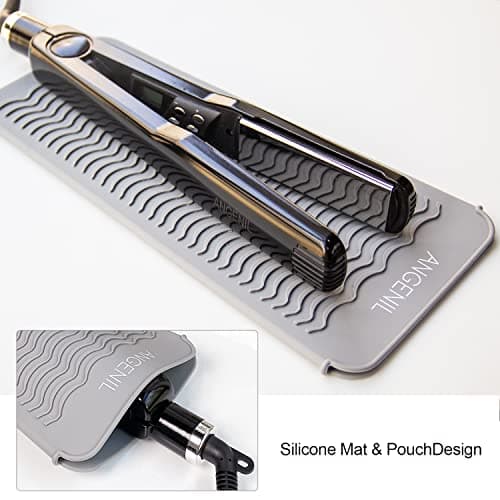 ANGENIL Professional Silicone Heat Mat & Cover for Hair Straighteners, Curling Irons and More, Grey