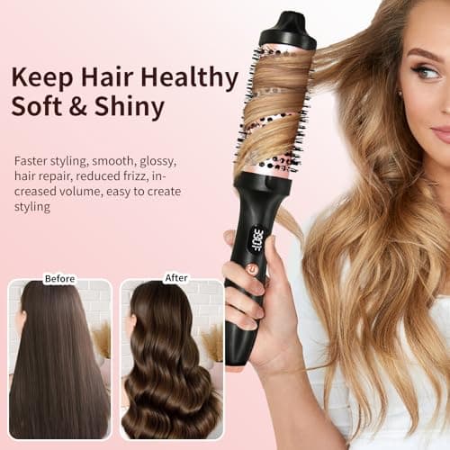 FOTN Rose Gold 1.5 Inch Ceramic Thermal Curling Brush, 5 Temp Settings, Negative Ion Tech