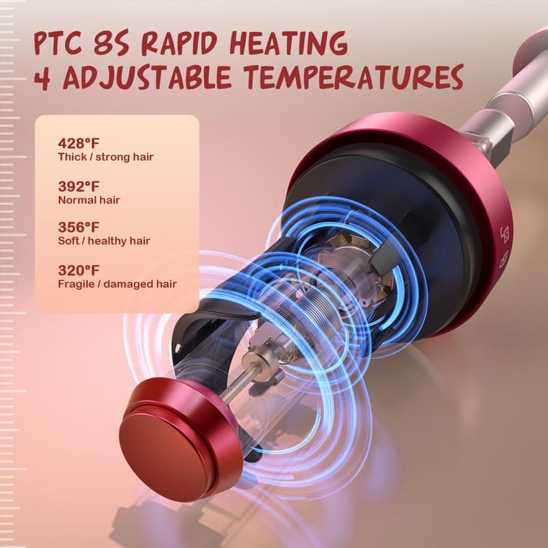 Automatic 1" Hair Curler, Fast Heating & Safe Anti-Scald, 4 Temp Settings for Styling Grey Hair