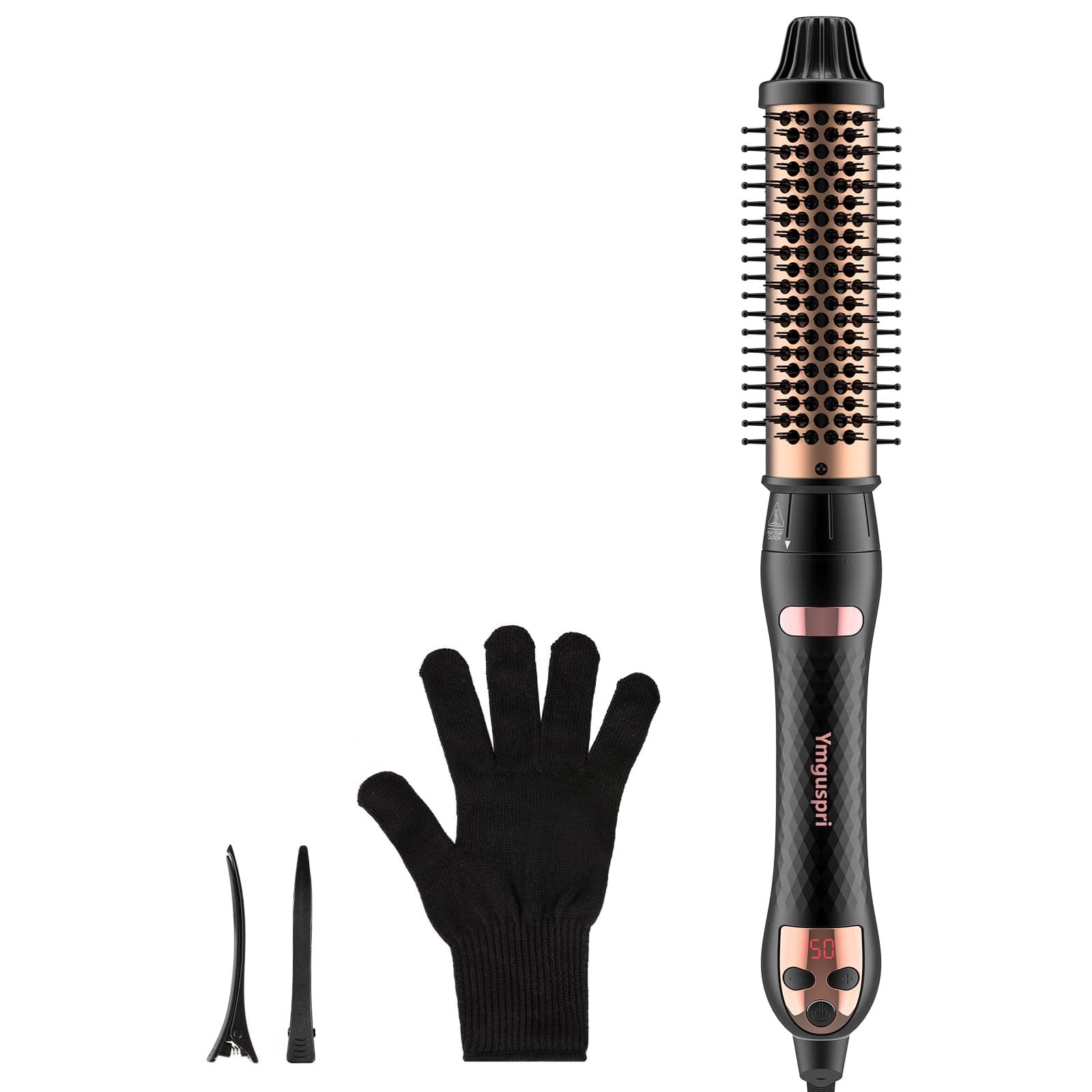 Rose Gold 1.5 Inch Detachable Ion Ceramic Thermal Hair Brush for Straightening & Curling
