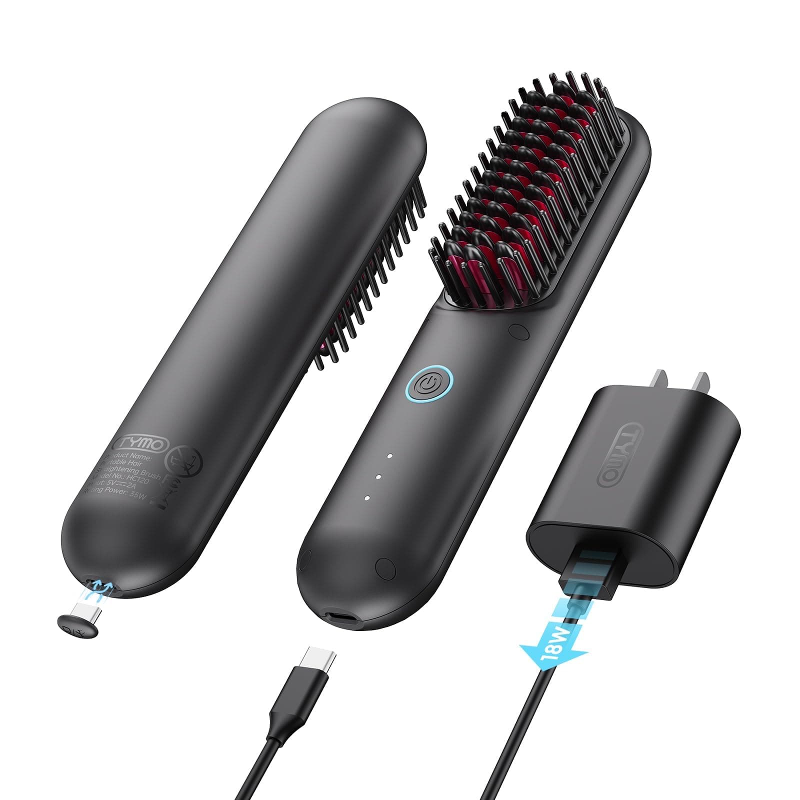 TYMO Porta Cordless Hair Straightener Brush | Mini USB Rechargeable Styling Comb