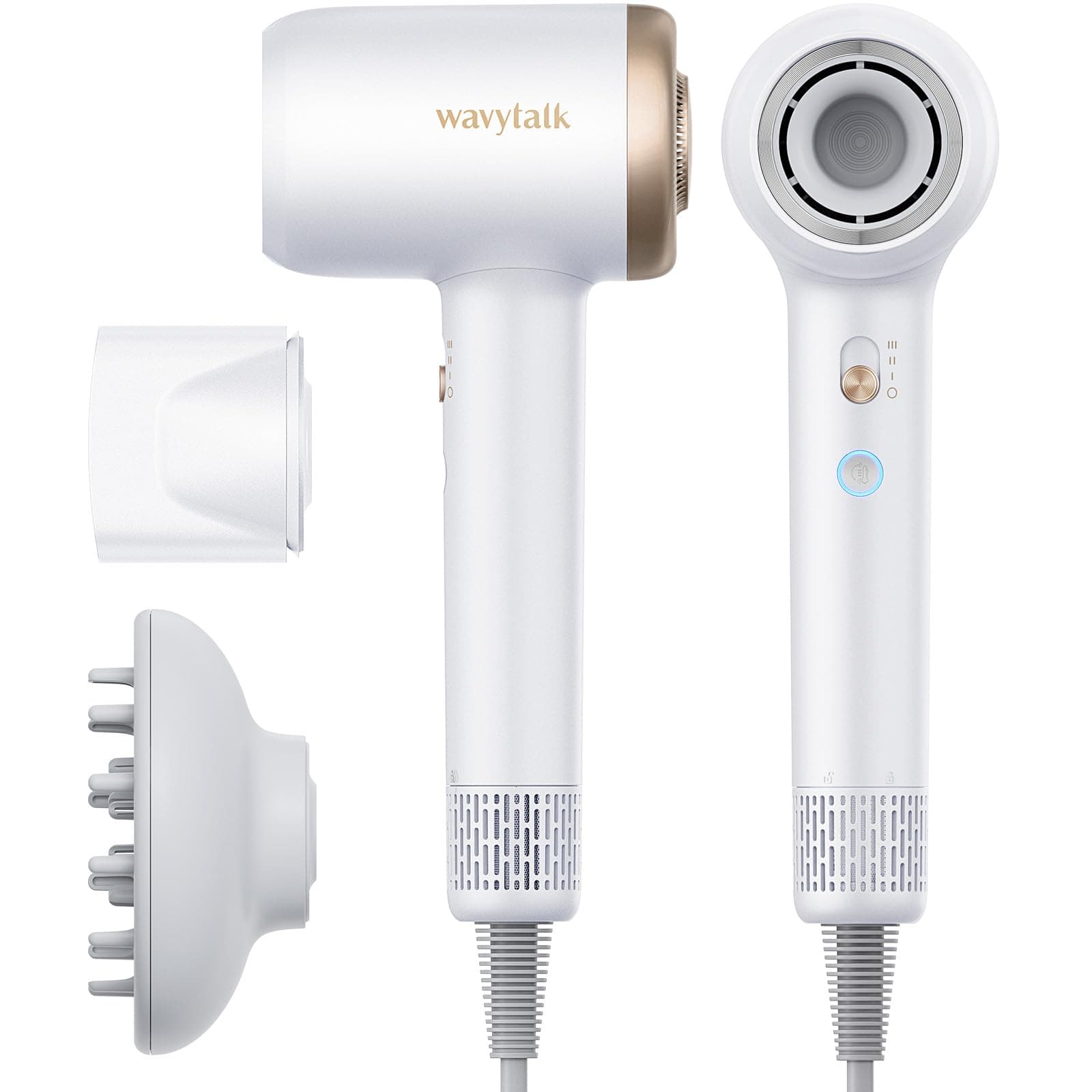 Wavytalk Turblow Pro Blow Dryer - Fast Drying with Pro Negative Ions, 110,000 RPM, White