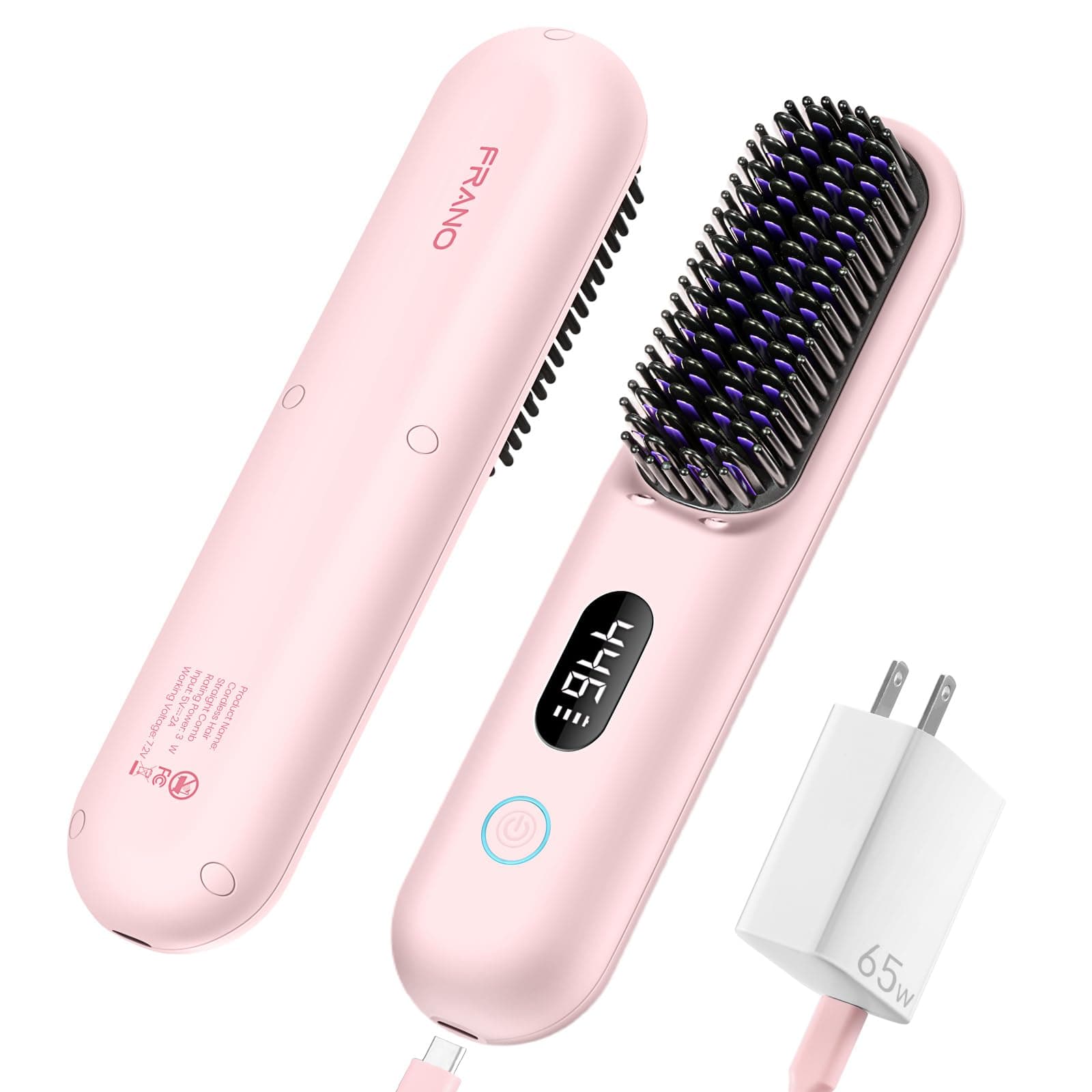 Portable Ionic Hot Comb with 9 Temp Settings, Rechargeable Straightening Brush, Gifts for Women