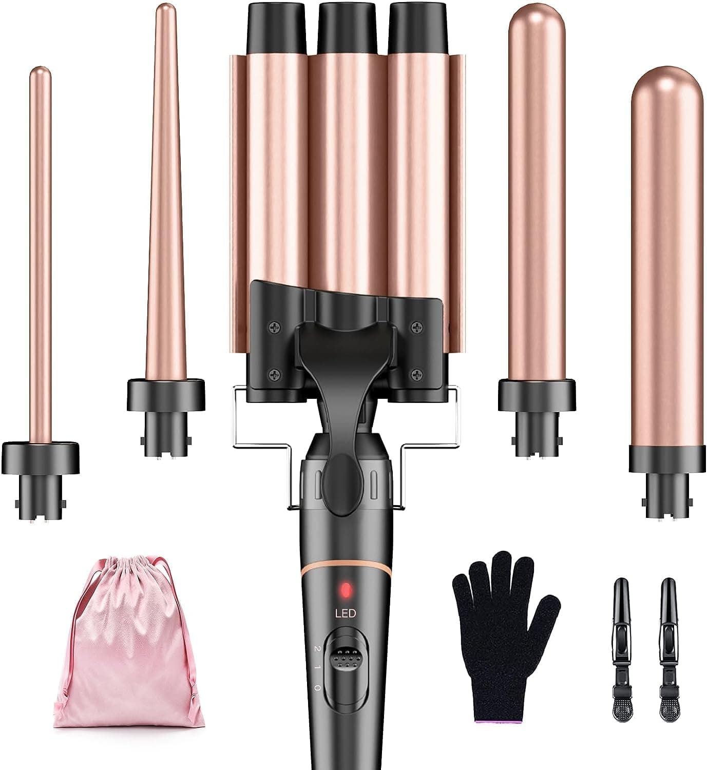 BESTOPE PRO 3 Barrel Waver Curling Iron - 5 in 1 Hair Wand Set