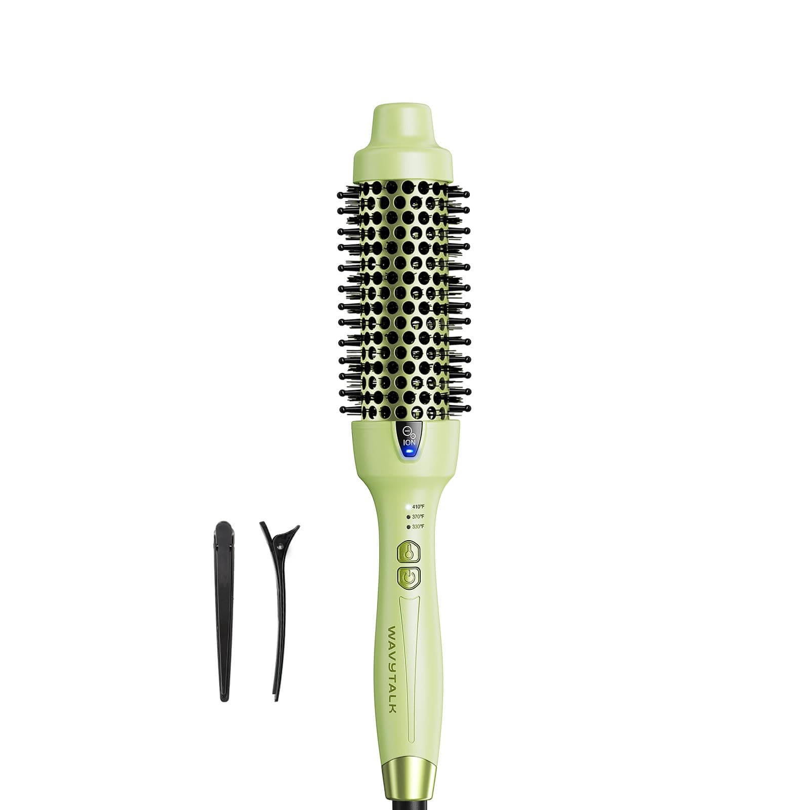WavyTalk 1.5 Inch Ionic Heated Round Brush for Smooth Blowouts and Shine (Green)