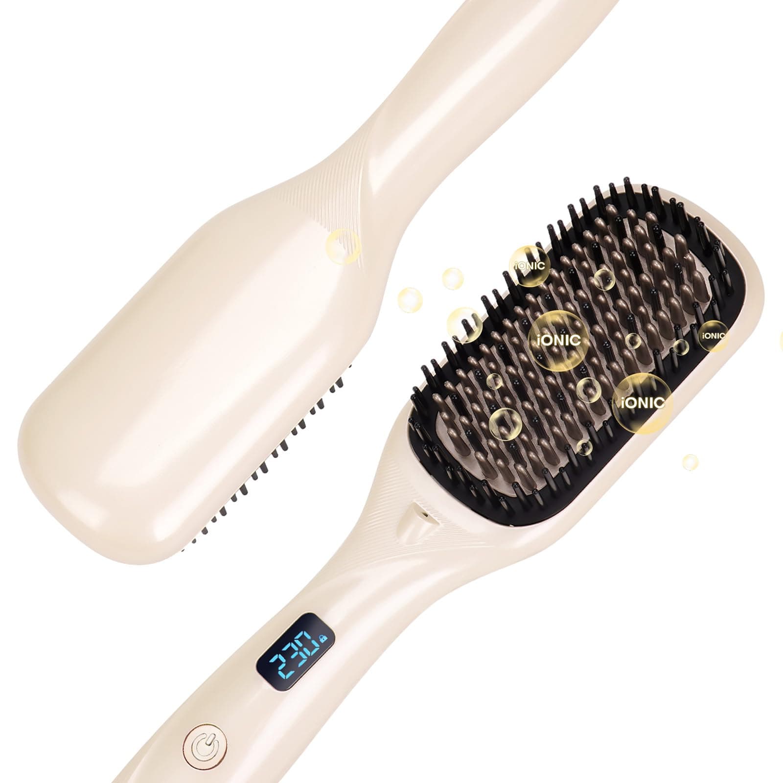 Champagne Ceramic Ionic Straightener Comb - Less Frizz, Fast Heating | Women's Hair Straightener | 2-in-1 Flat Iron Brus