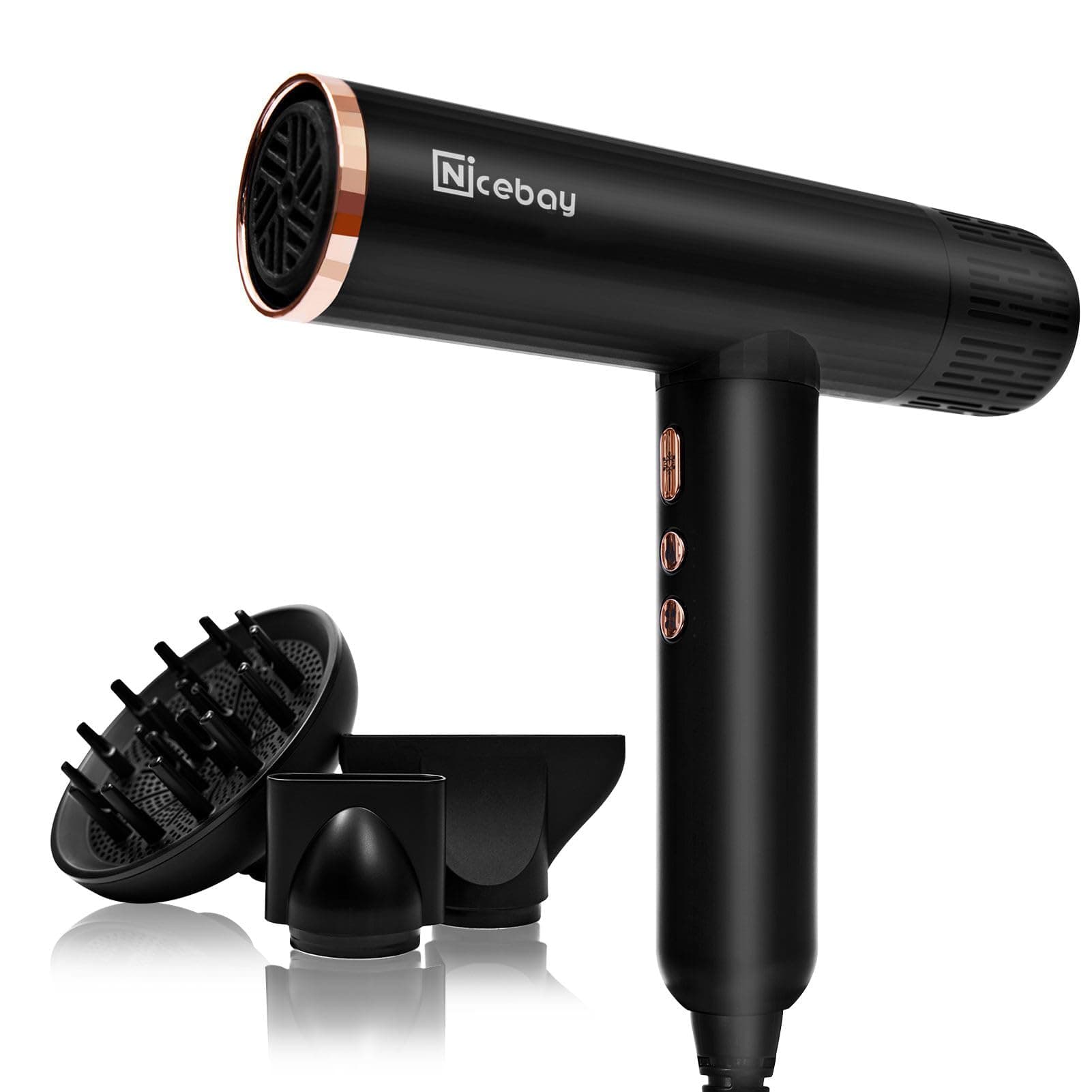 Nicebay Ionic Hair Dryer with Diffuser - 110000RPM High-Speed Drying, 1600W