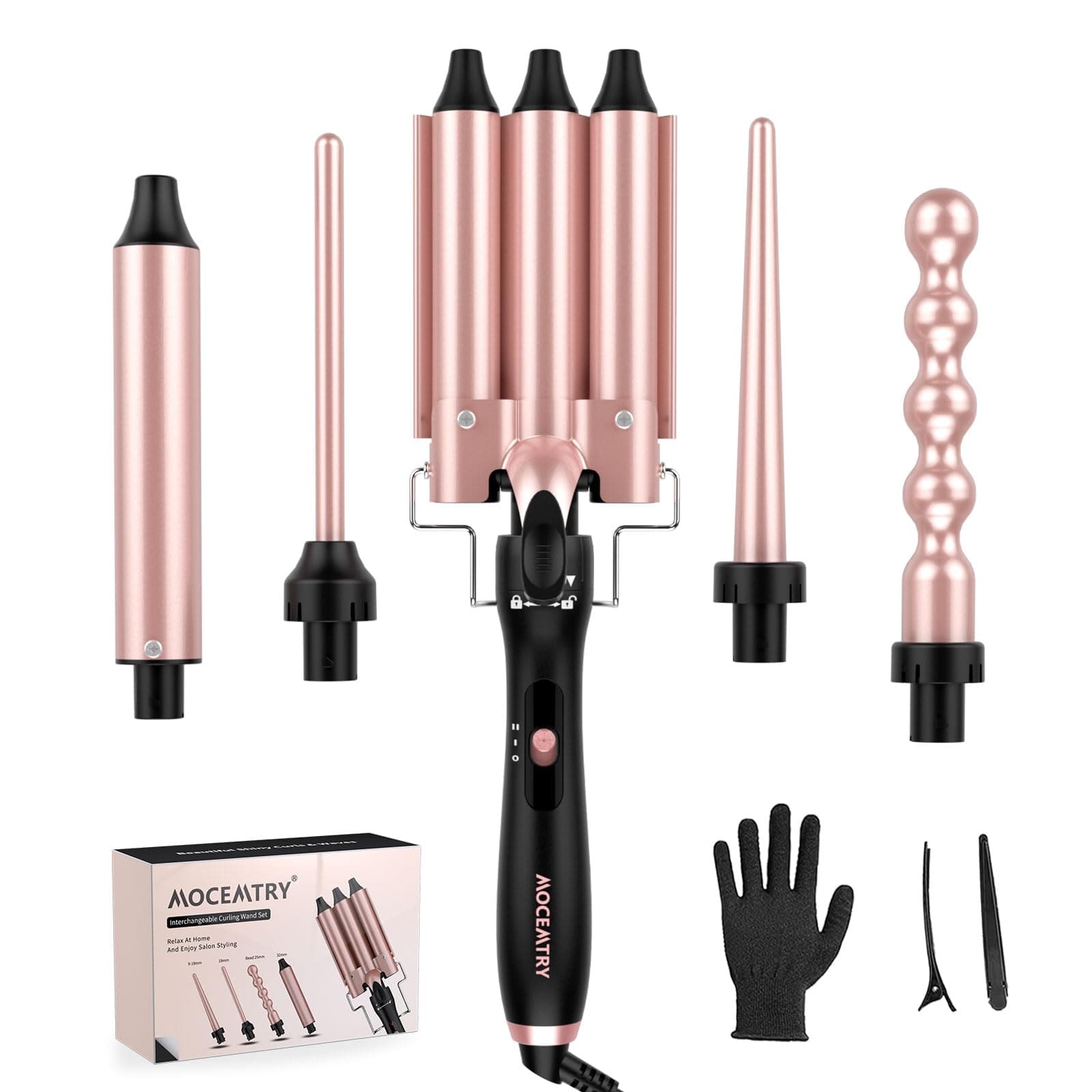 MOCEMTRY 5-in-1 Curling Wand Set with Temp Control for Women