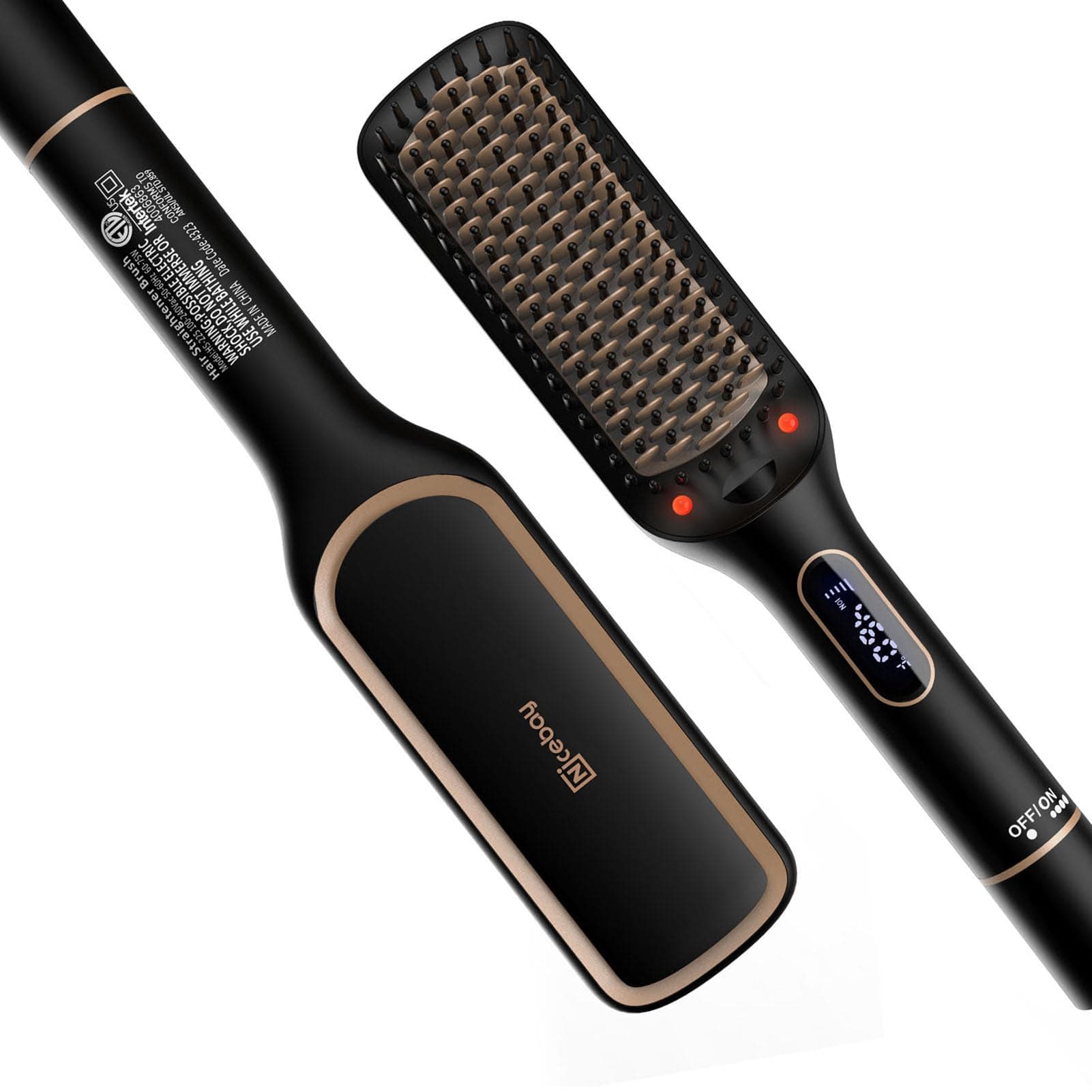 Nicebay Rotatable Hair Straightening Brush with LED Display & Auto-Off