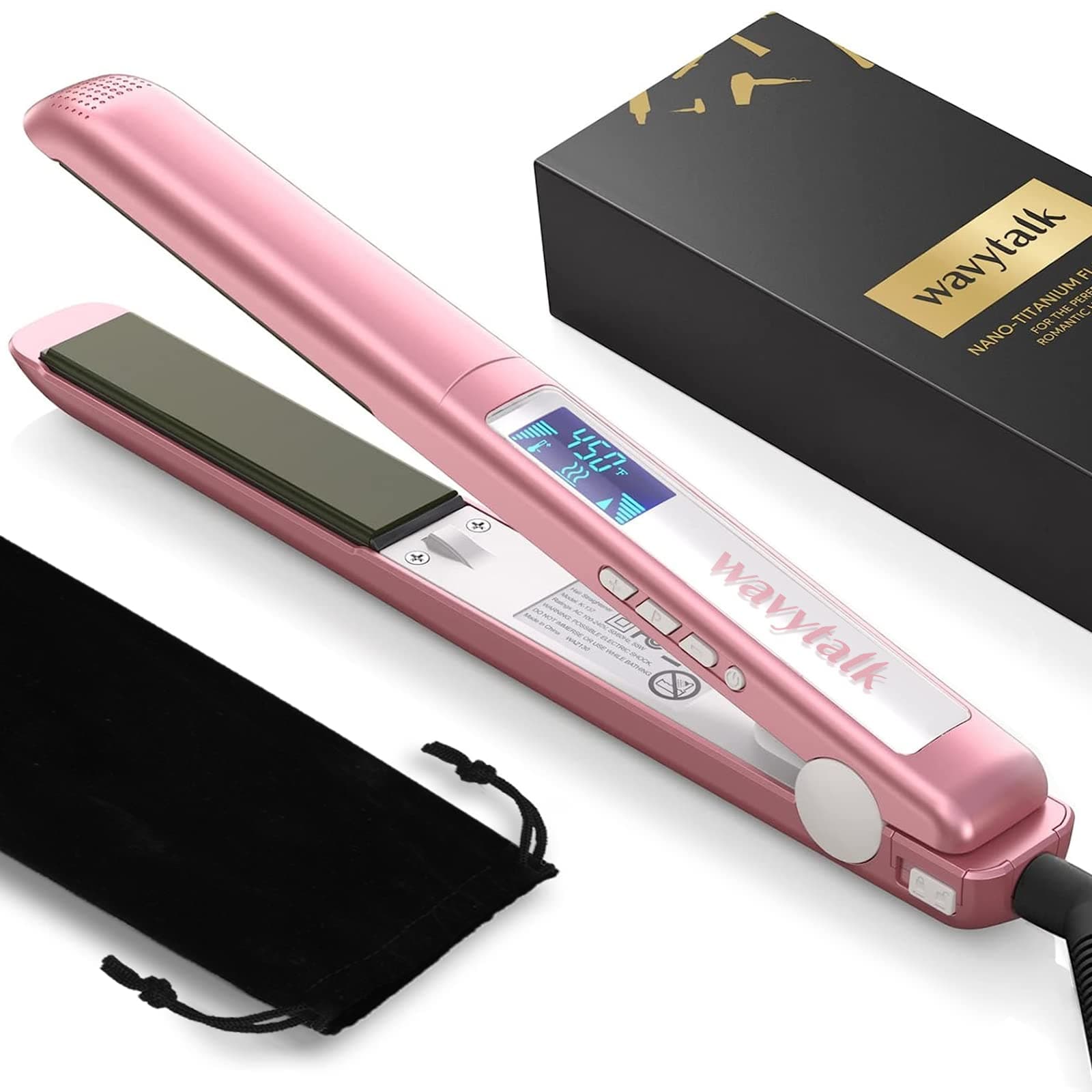 wavytalk Salon Flat Iron, Rose Gold, Negative Ion, Titanium Plates, 15 Temp Settings