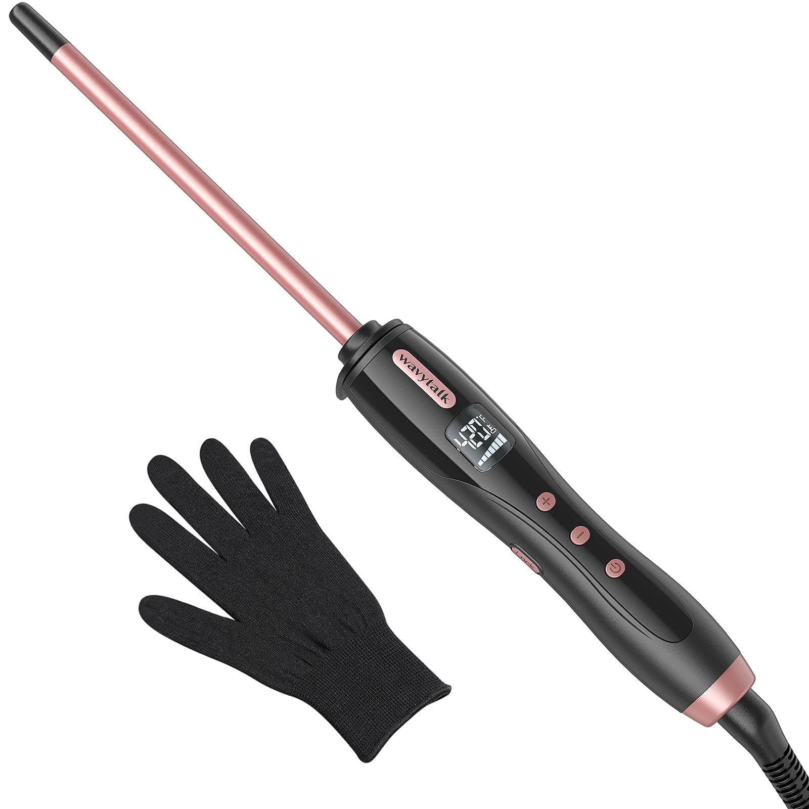 WavyTalk 3/8 Inch Curling Iron Wand, Adjustable Temp, Rose Pink