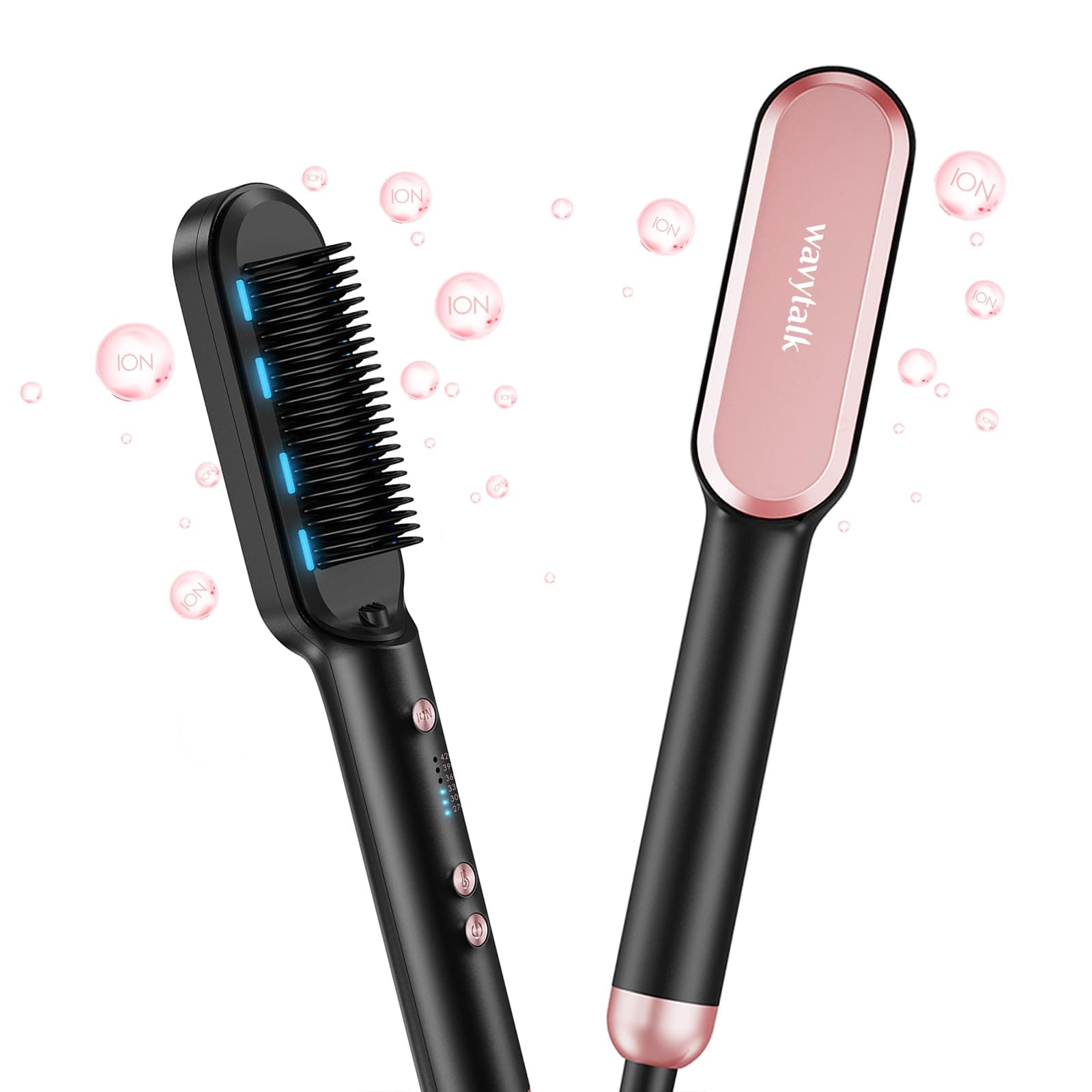 Wavytalk Sleek Ionic Straightening Brush, 6 Temp Settings, Anti-Scald Ceramic, Fast Heating, Rose Gold