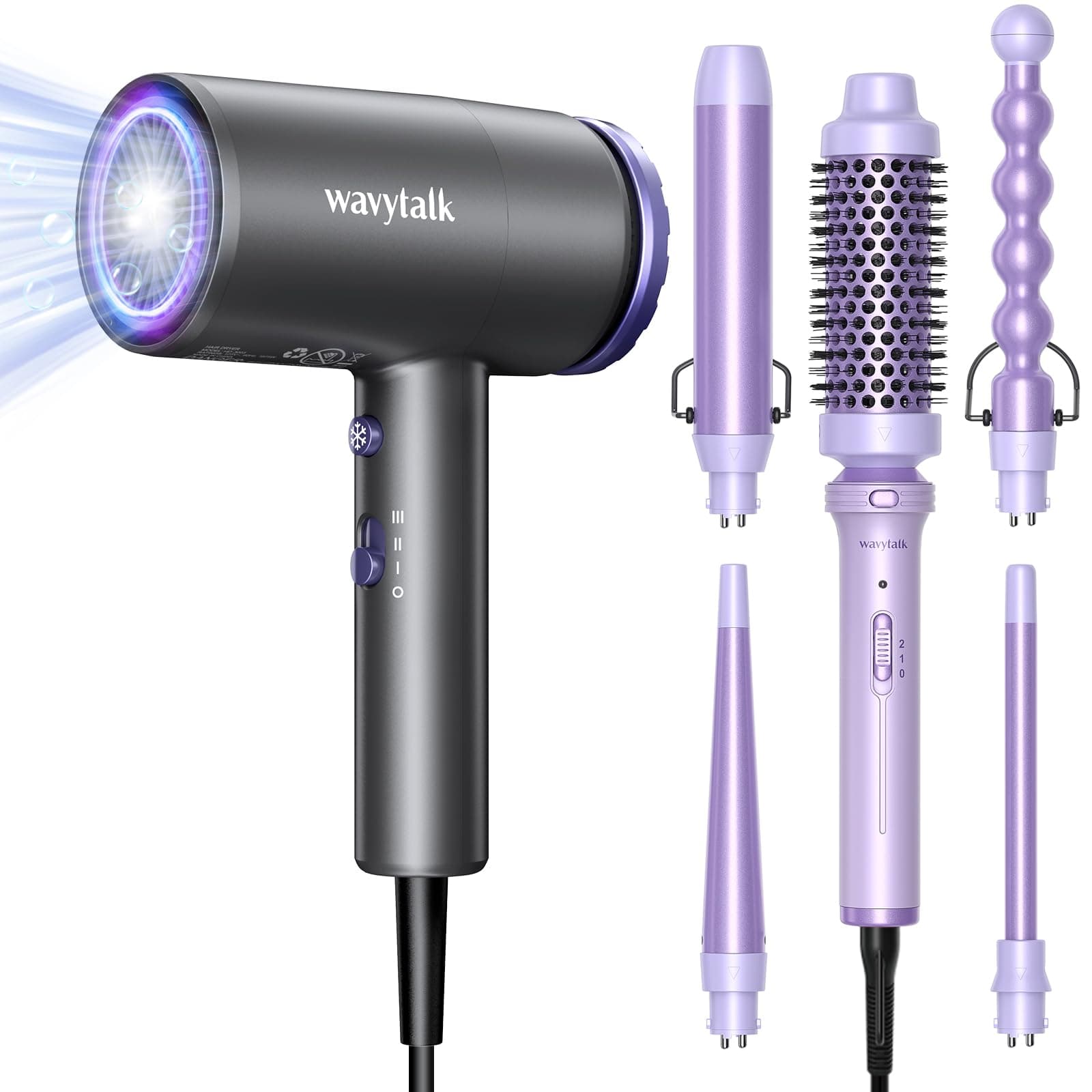 WavyTalk Professional Hair Dryer + Diffuser + 5-in-1 Curling Iron