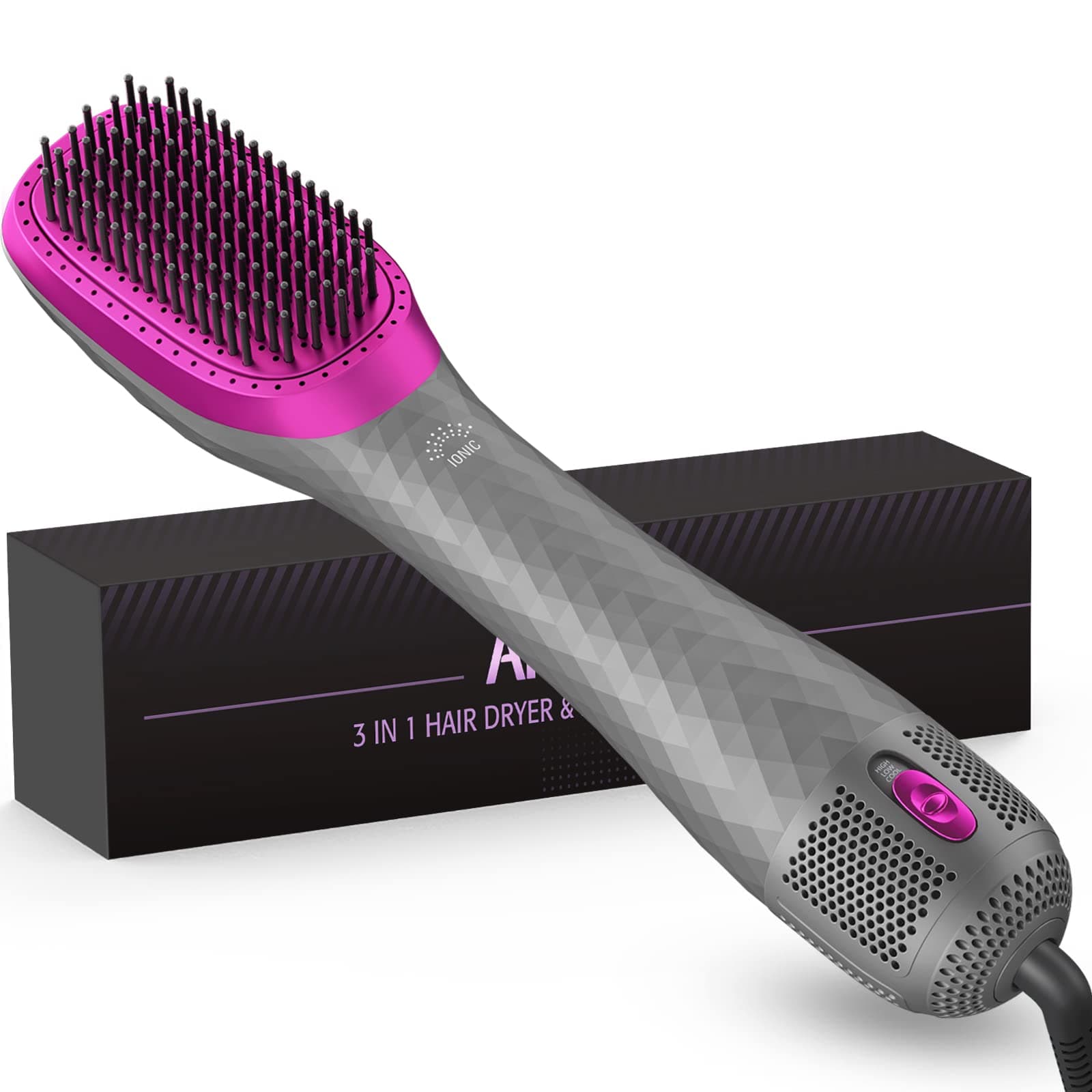 Professional 1200W Ceramic Tourmaline 3 in 1 Hair Dryer Brush (Gray)