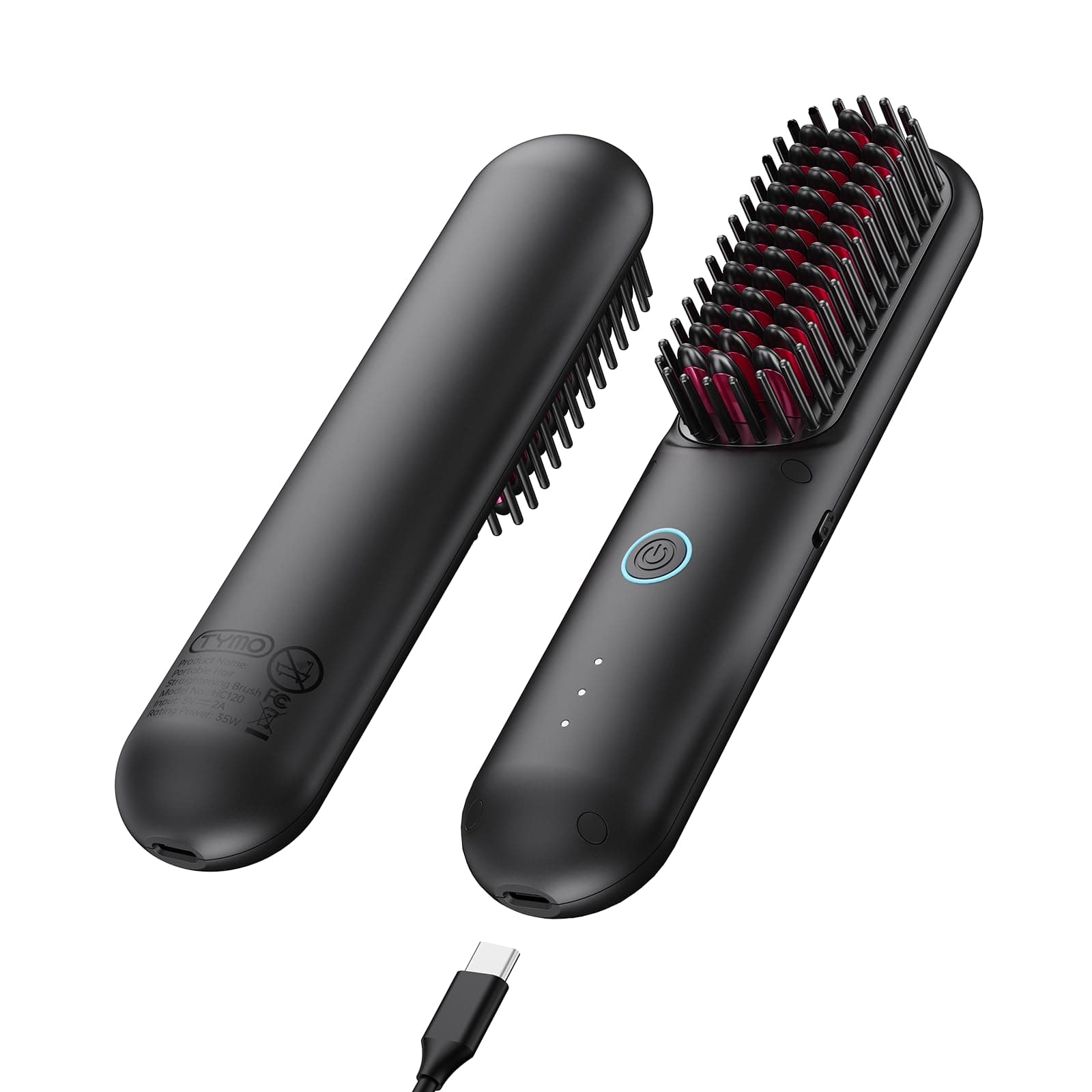 TYMO Portable Cordless Hair Straightener, Mini Anti-Scald Comb for Women, Black