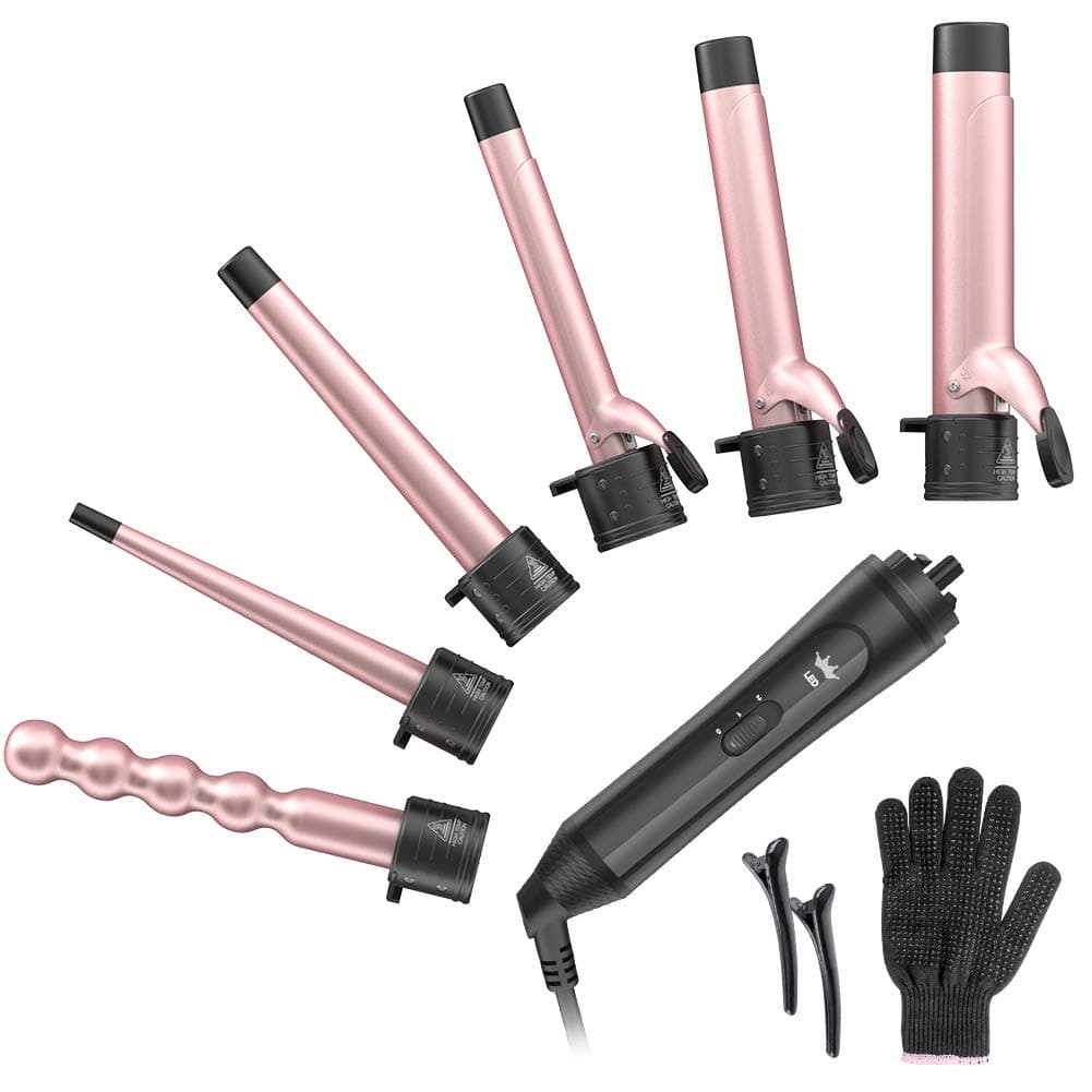 Professional 6-in-1 Curling Iron with 6 Barrels & 2 Heat Settings