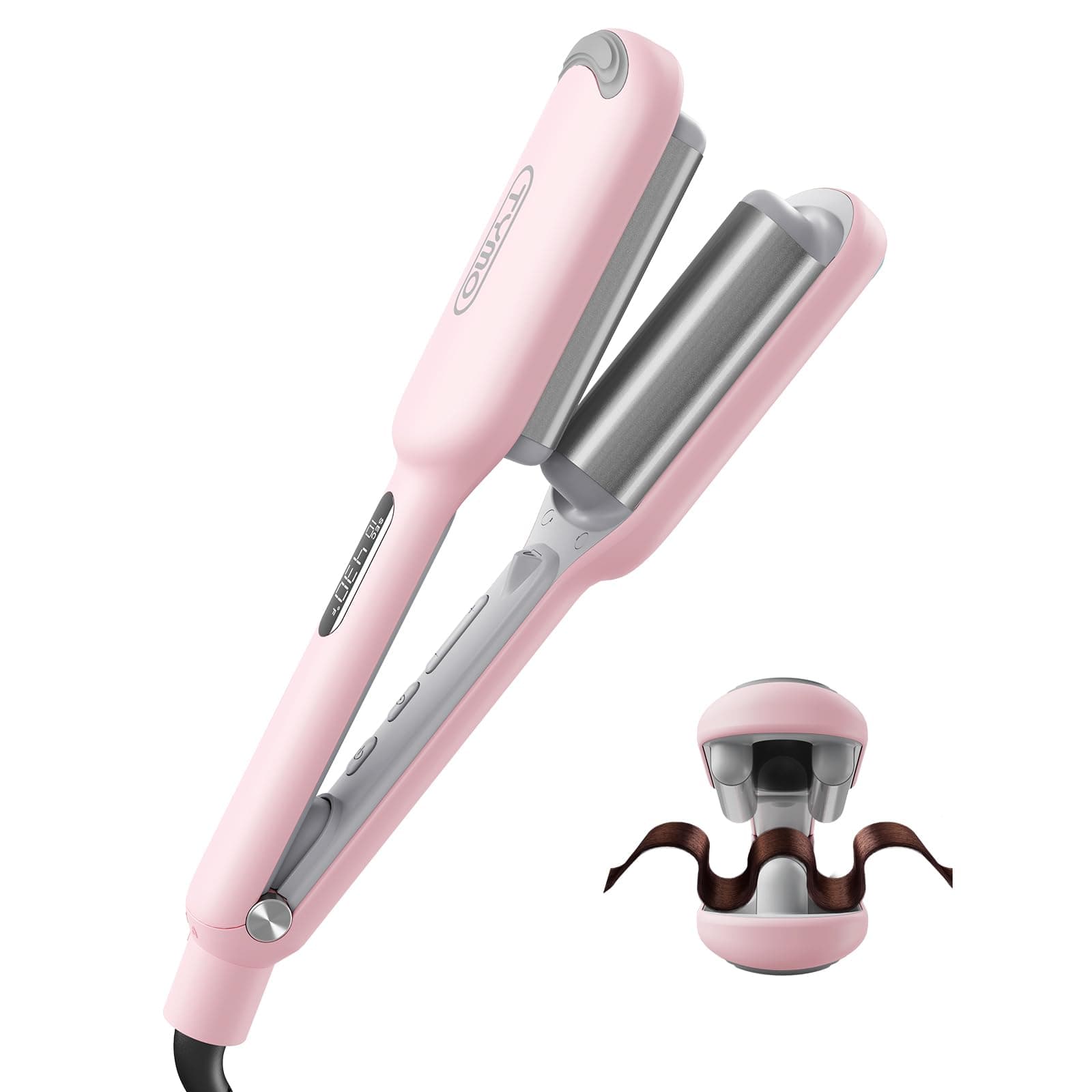 TYMO ROVY 1 Inch Ceramic 3 Barrel Ionic Curling Iron for Beach Waves Pink