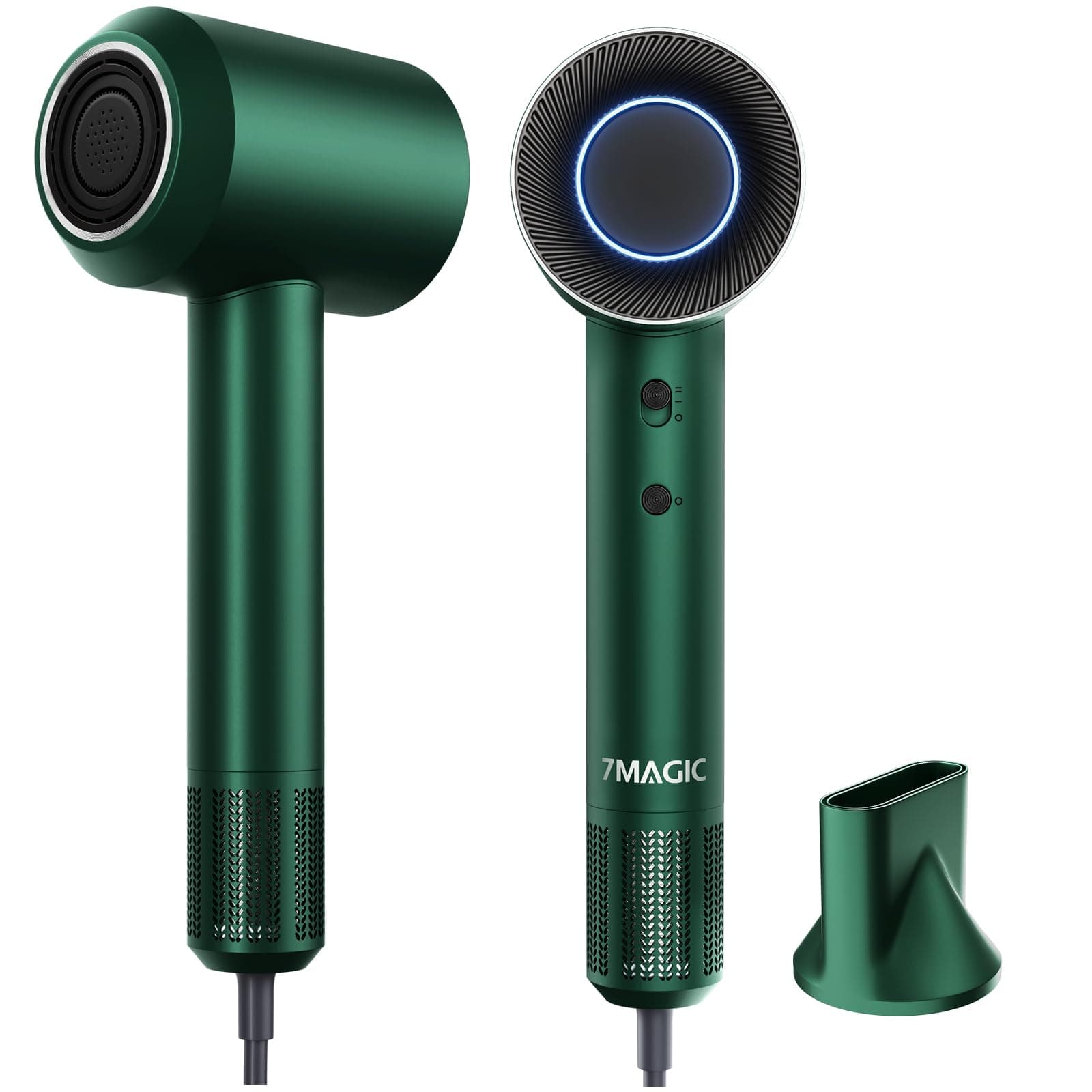 7MAGIC 1400W Ionic Fast Dryer, 110,000RPM Motor, Tri-Colour LED, Magnetic Nozzle, Green