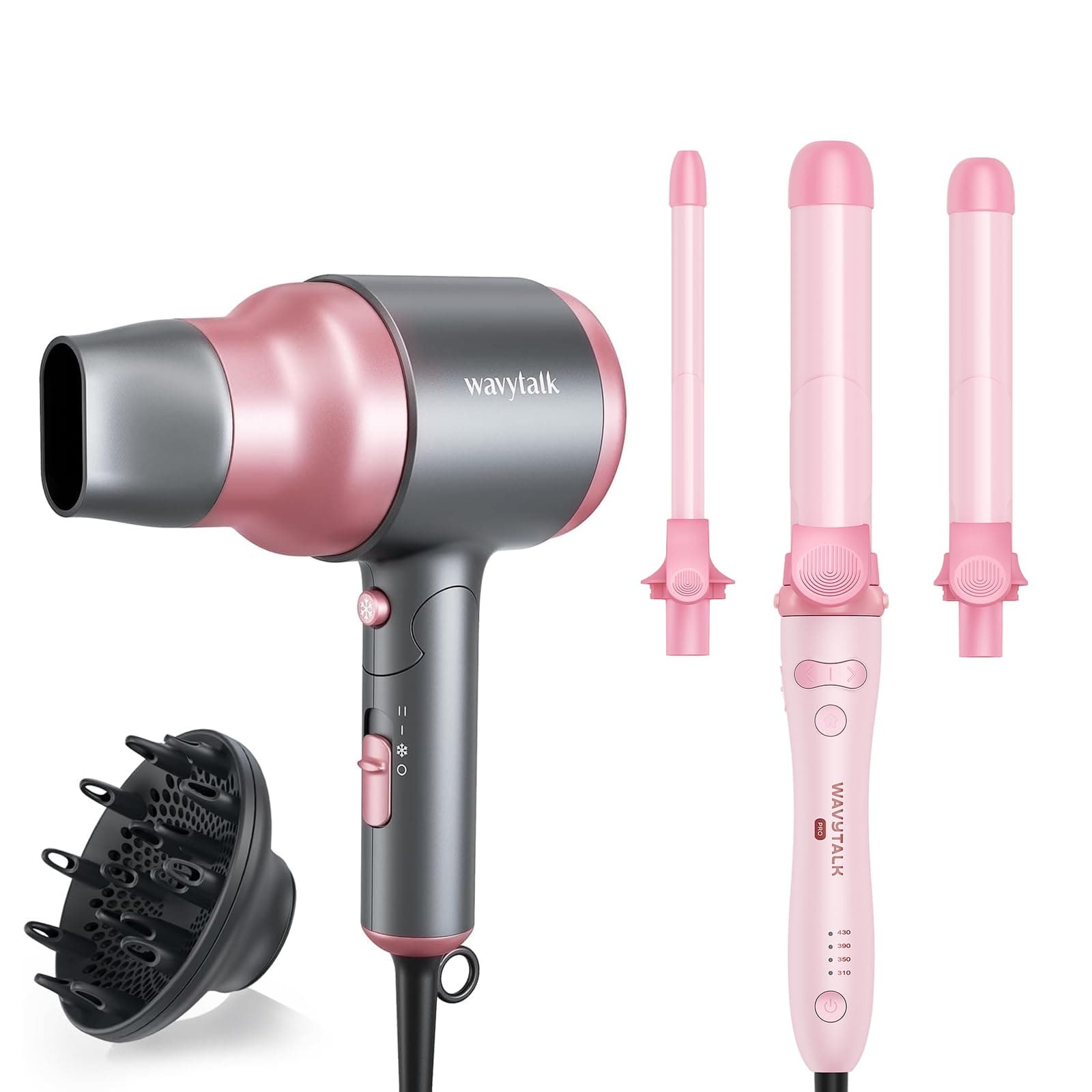 Wavytalk Portable Hair Dryer & Diffuser + Wavytalk Pro Rotating Iron Set