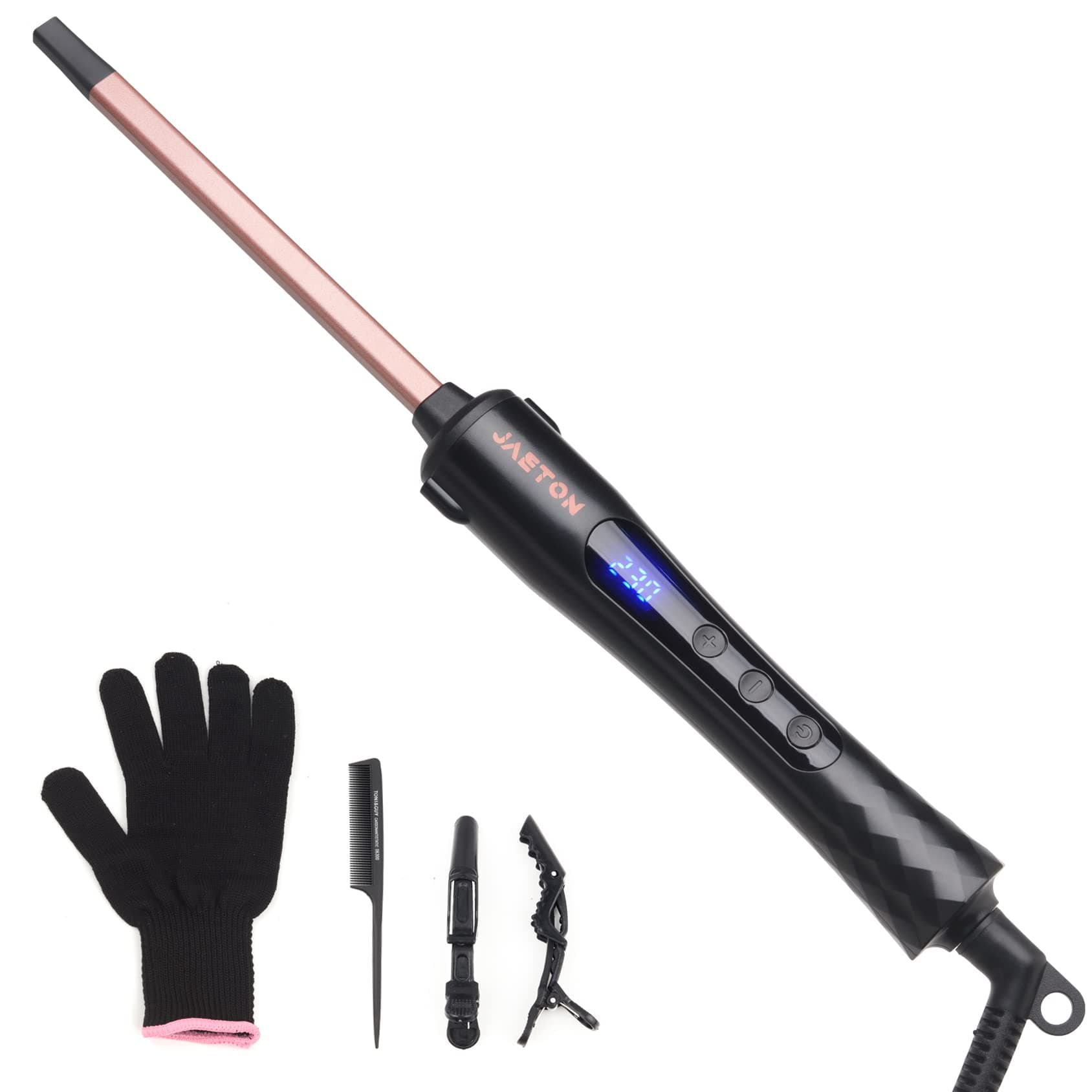 Professional Ceramic 9mm Thin Hair Curling Wand, 3/8 Inch for All Hair Types, Includes Heat Resistant Glove