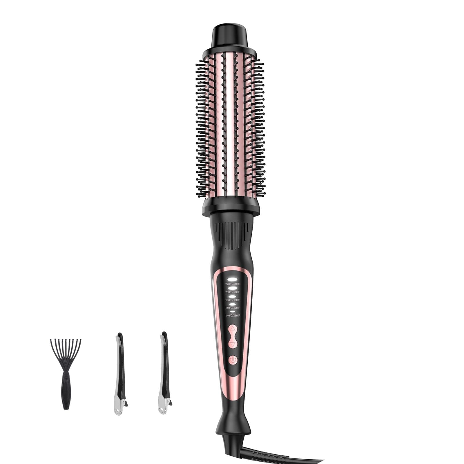 Rose Gold 1.5 Inch Heated Brush & Curling Iron for Volumizing & Styling