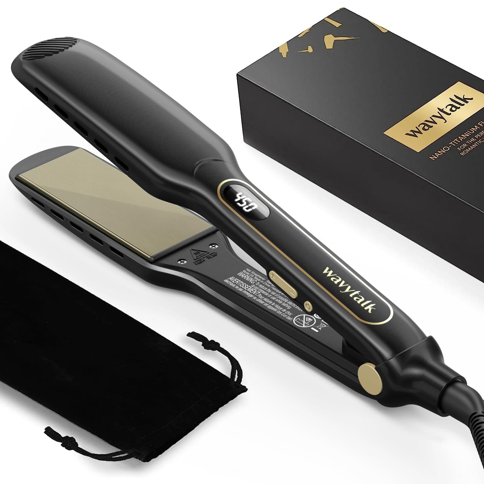 Wavytalk Titanium Hair Straightener - Professional Dual Voltage Flat Iron for Silky Smooth Hair