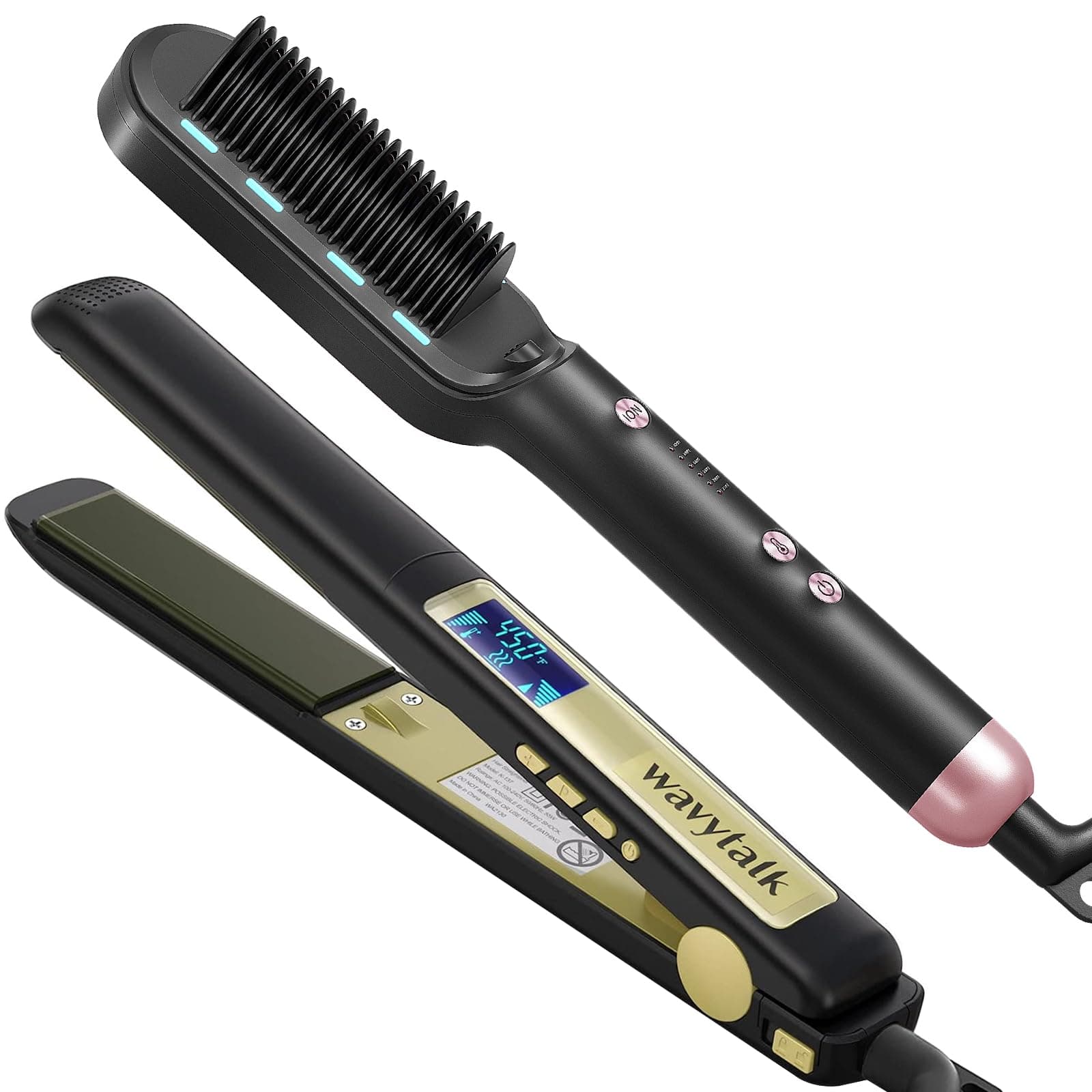 Ionic Hair Straightener Brush and Titanium Flat Iron for wavytalk