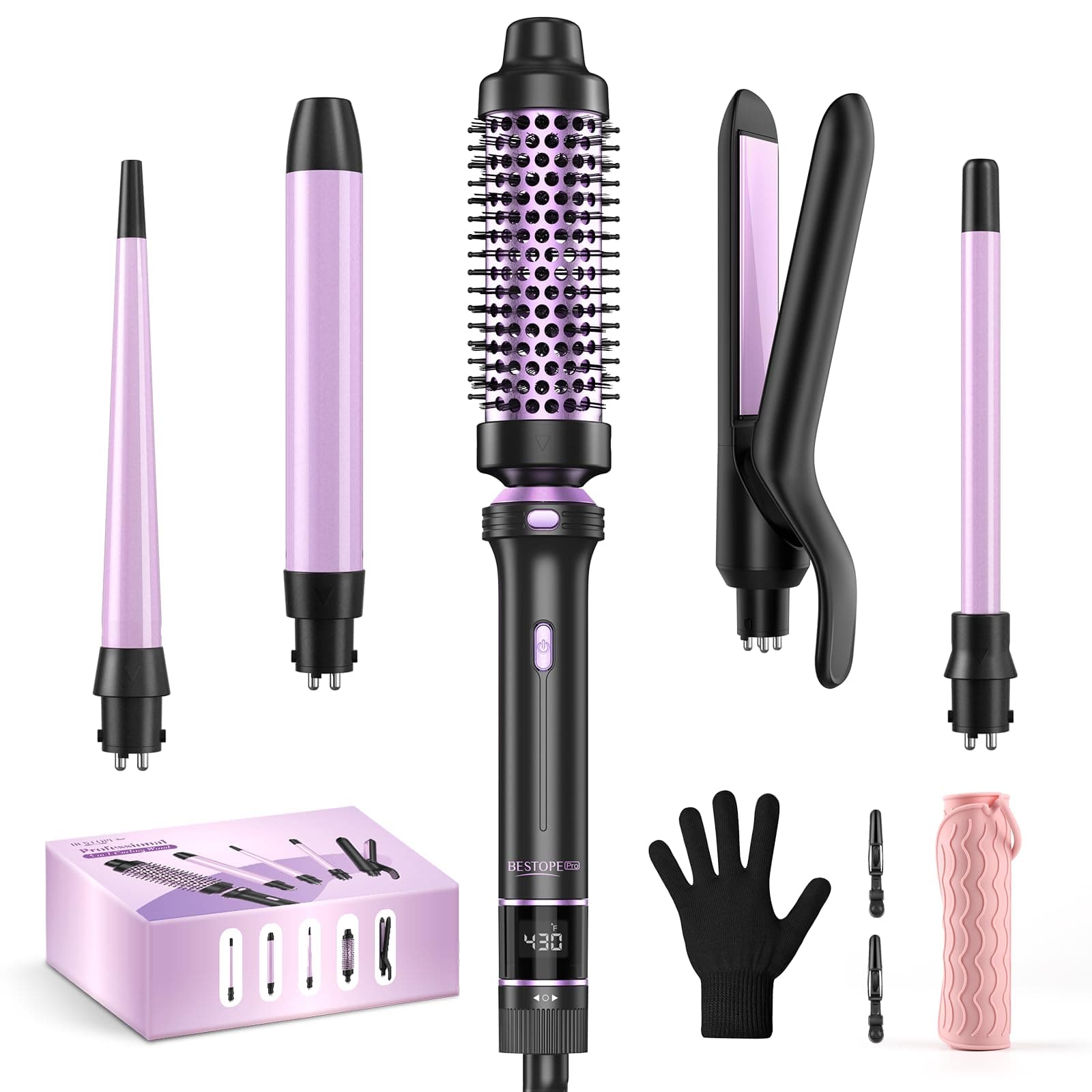 5-in-1 Curling Iron Set with Thermal Brush & 3 Ceramic Irons (0.35" - 1")