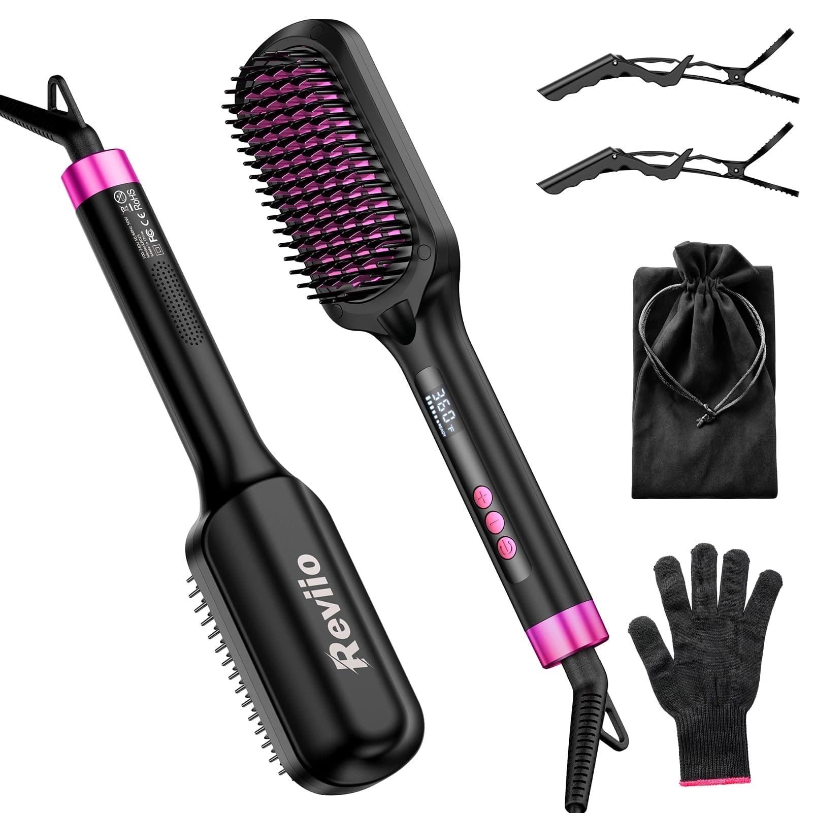 30s Fast Heating Ionic Hair Straightener Brush - Anti-Frizz, Anti-Scald, Auto Temp Lock