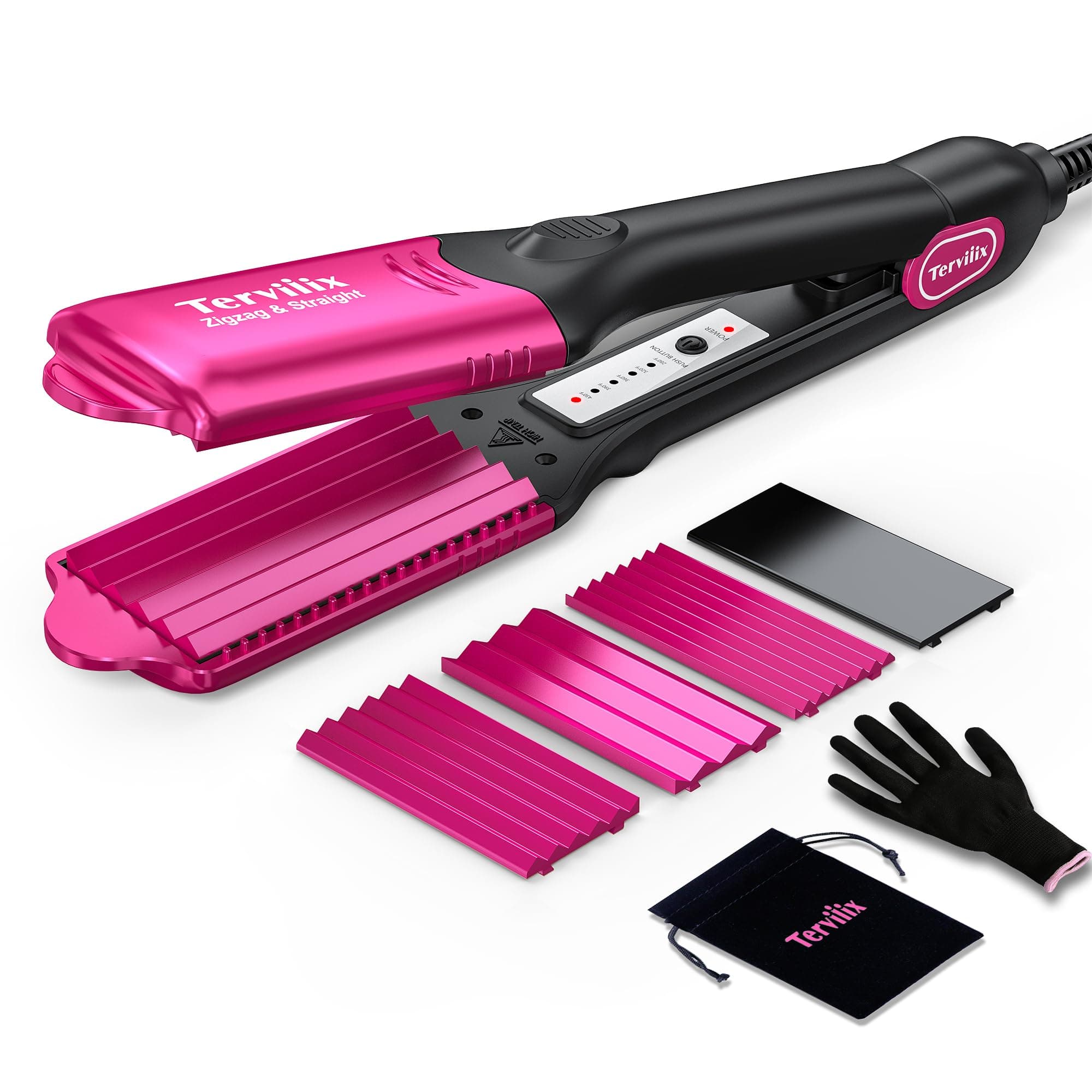Terviiix Keratin Argan Oil Infused Crimper for Thin Hair, 4 Plates, 5 Heat Settings, Pink
