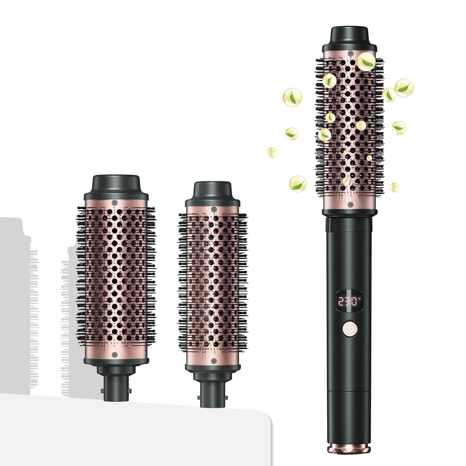 2in1 Negative Ion Thermal Brush - Heated Round Brush for Perfect Blow Out & Curls, 1.5" & 1.75", 5 Temp Settings, Dual V