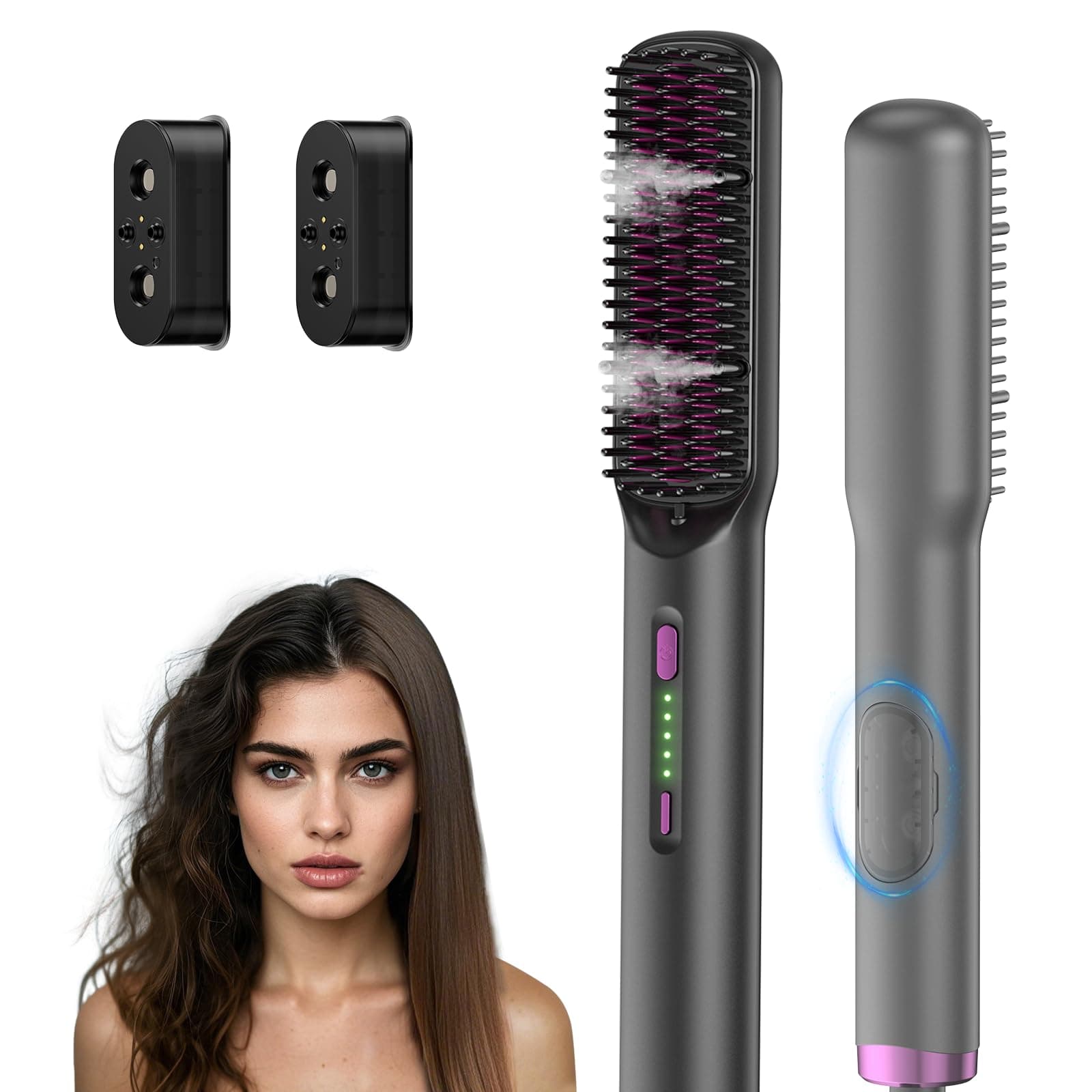 2 in 1 Steam Hair Straightener Brush, Ionic Heat, Essental Oils, Fast Heat-Up, Portable, 20Min Auto Off