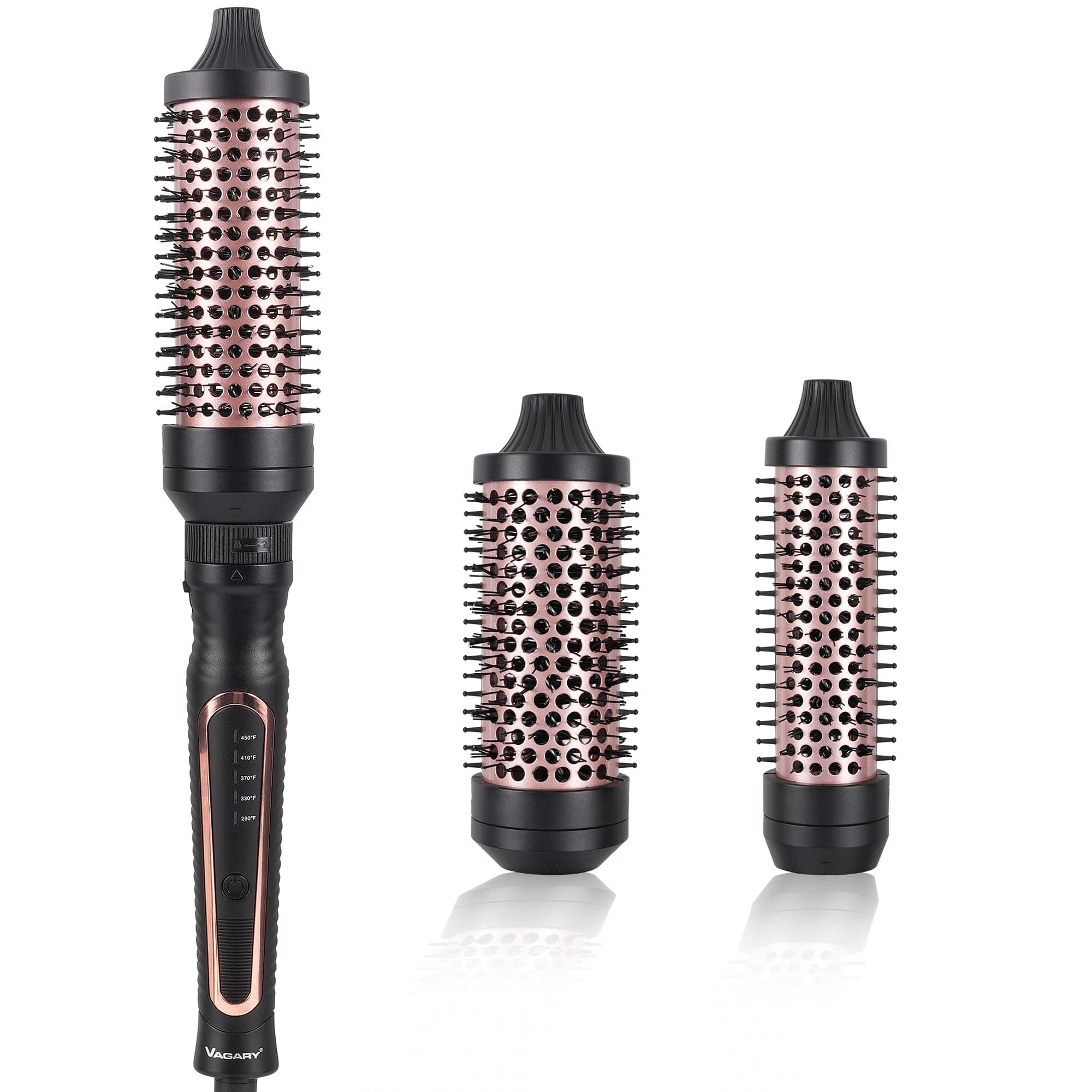VAGARY 3-in-1 Heated Curling Brush, Dual Voltage, 5 Temp Settings, Ceramic Tourmaline