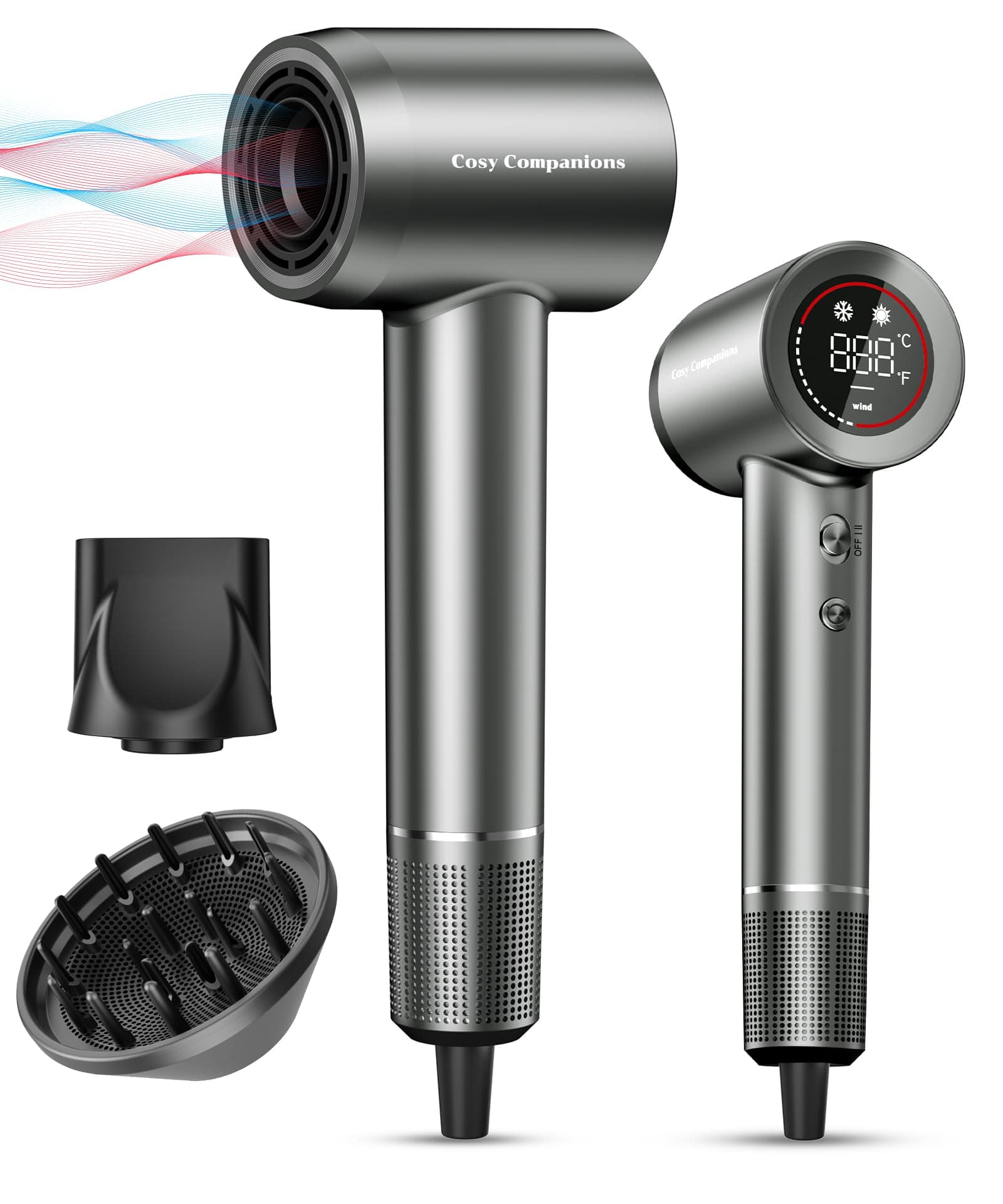 Negative Ionic 150k RPM High Speed Hair Dryer with Diffuser and Nozzle