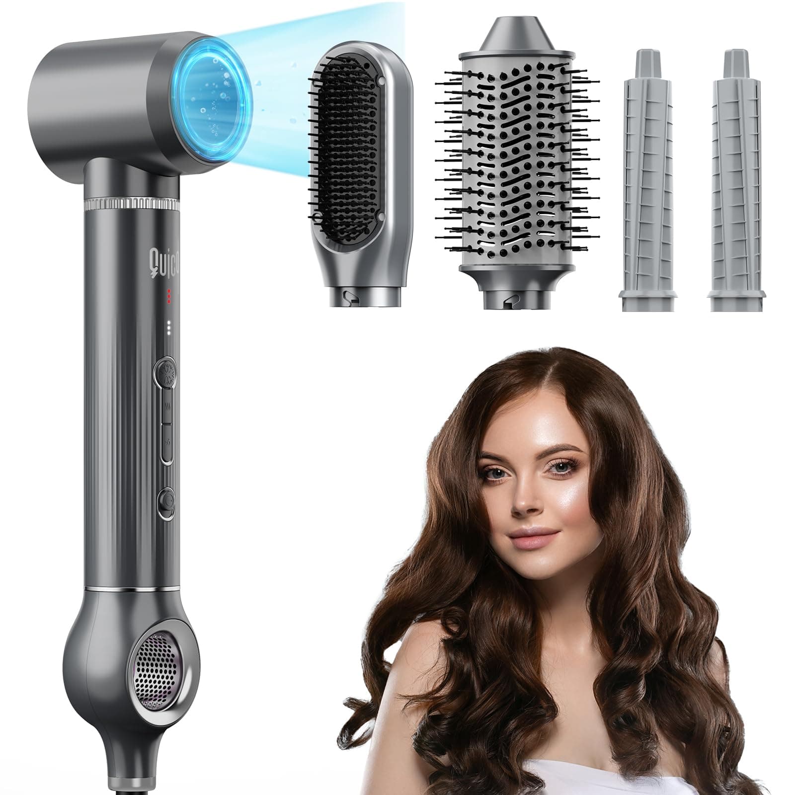 QUICO 5-in-1 Hair Dryer Brush, 110,000 RPM, 7X Faster, Negative Ionic, No Heat Damage