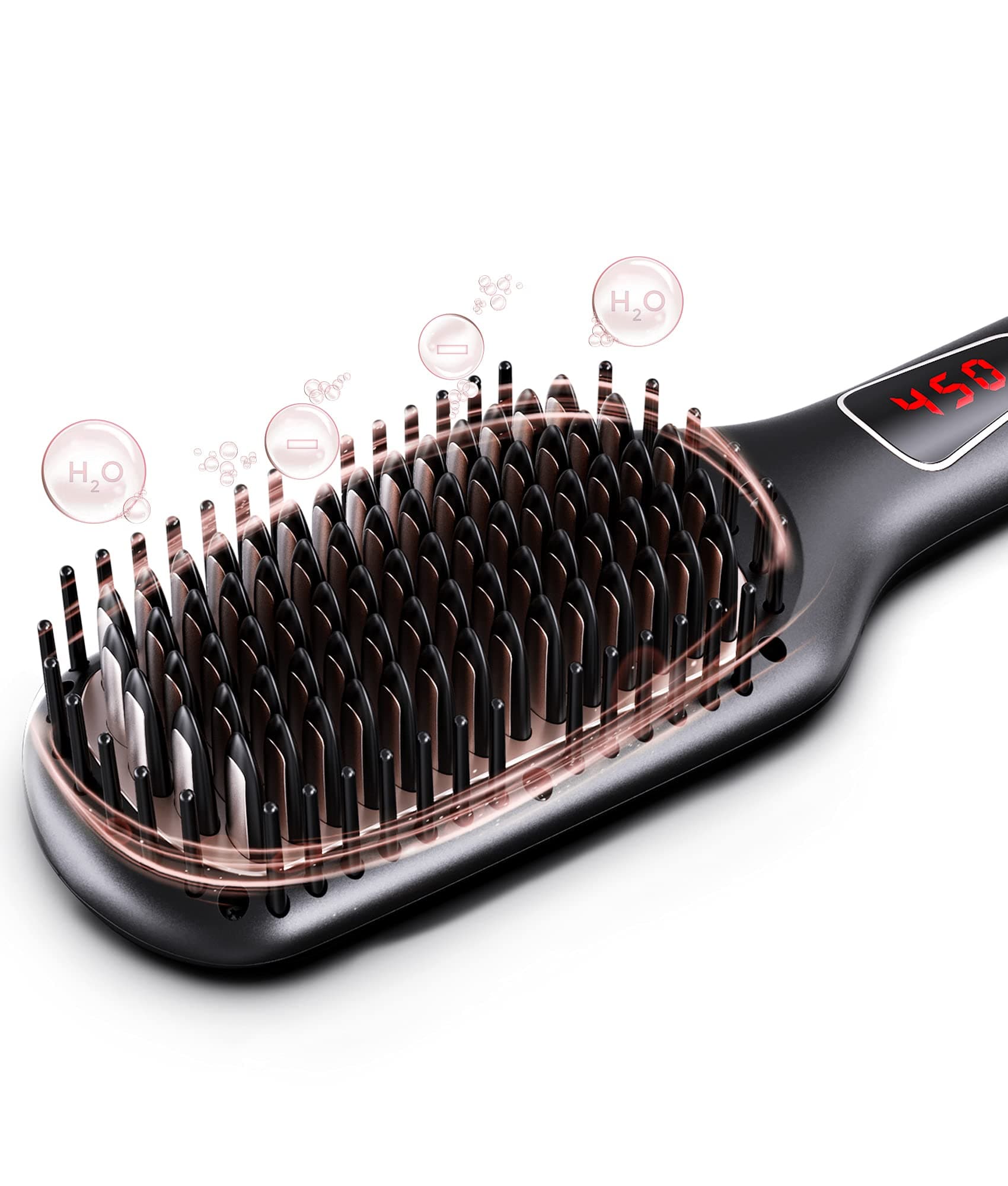 MEGAWISE Pro Ceramic Ionic Hair Straightener with Brush | 20s Fast Heating Tech | Auto-Off Safety | Anti-Scald | Dual Vo