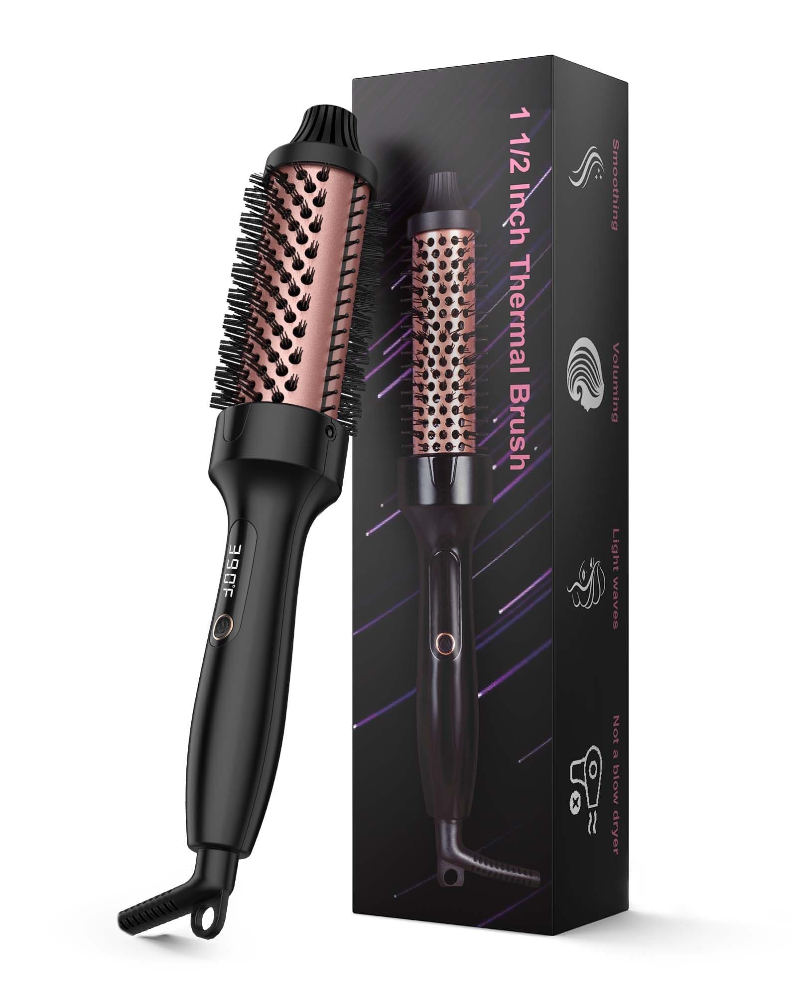 ANWA Ceramic Tourmaline Heated Round Brush, 1.5 Inch, Double Voltage, Blowout & Voluminous Hair Style