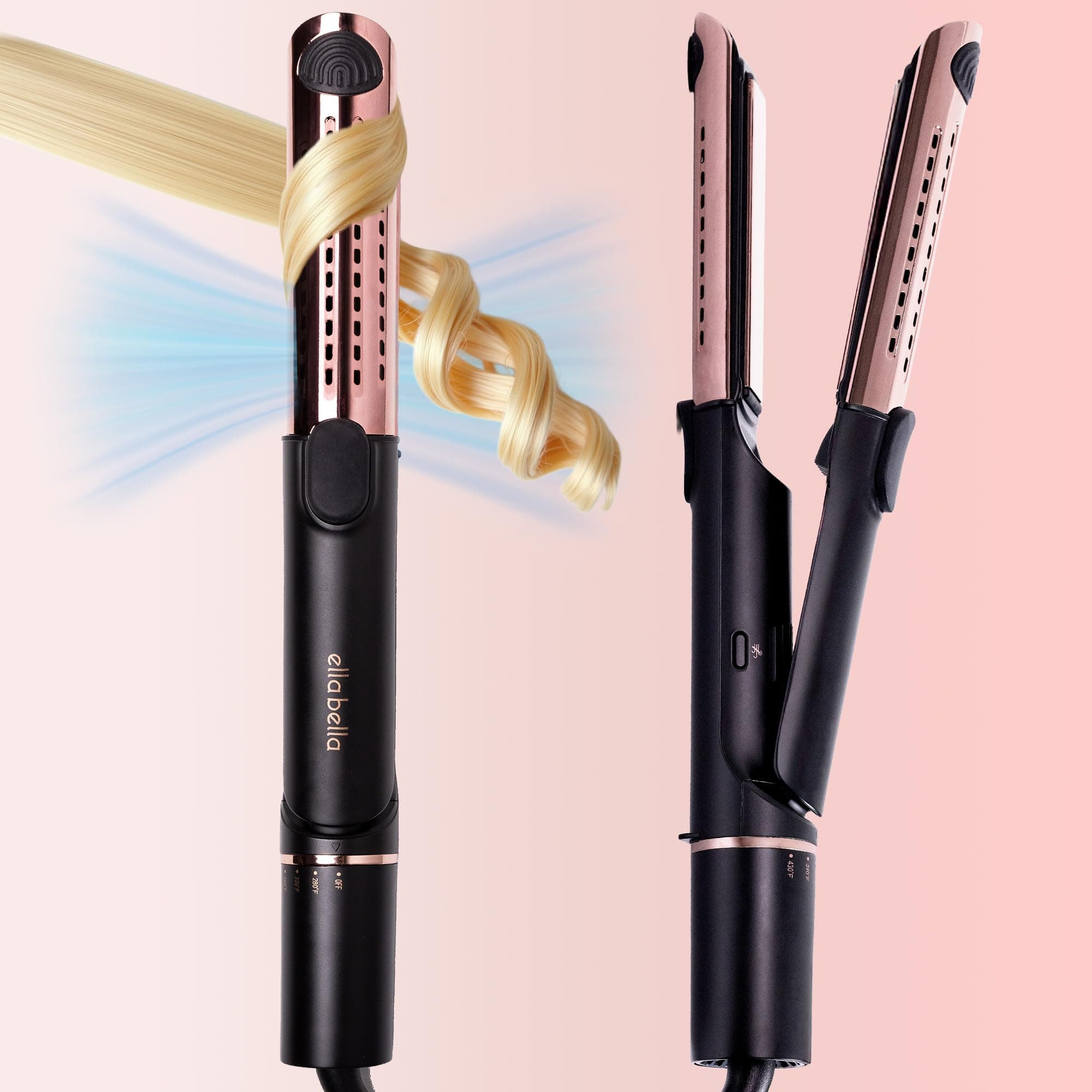 Ella Bella 2-in-1 Hair Straightener & Air Curler • Titanium Flat Iron & Curling Iron • Cooling Air Vents for Easy Stylin
