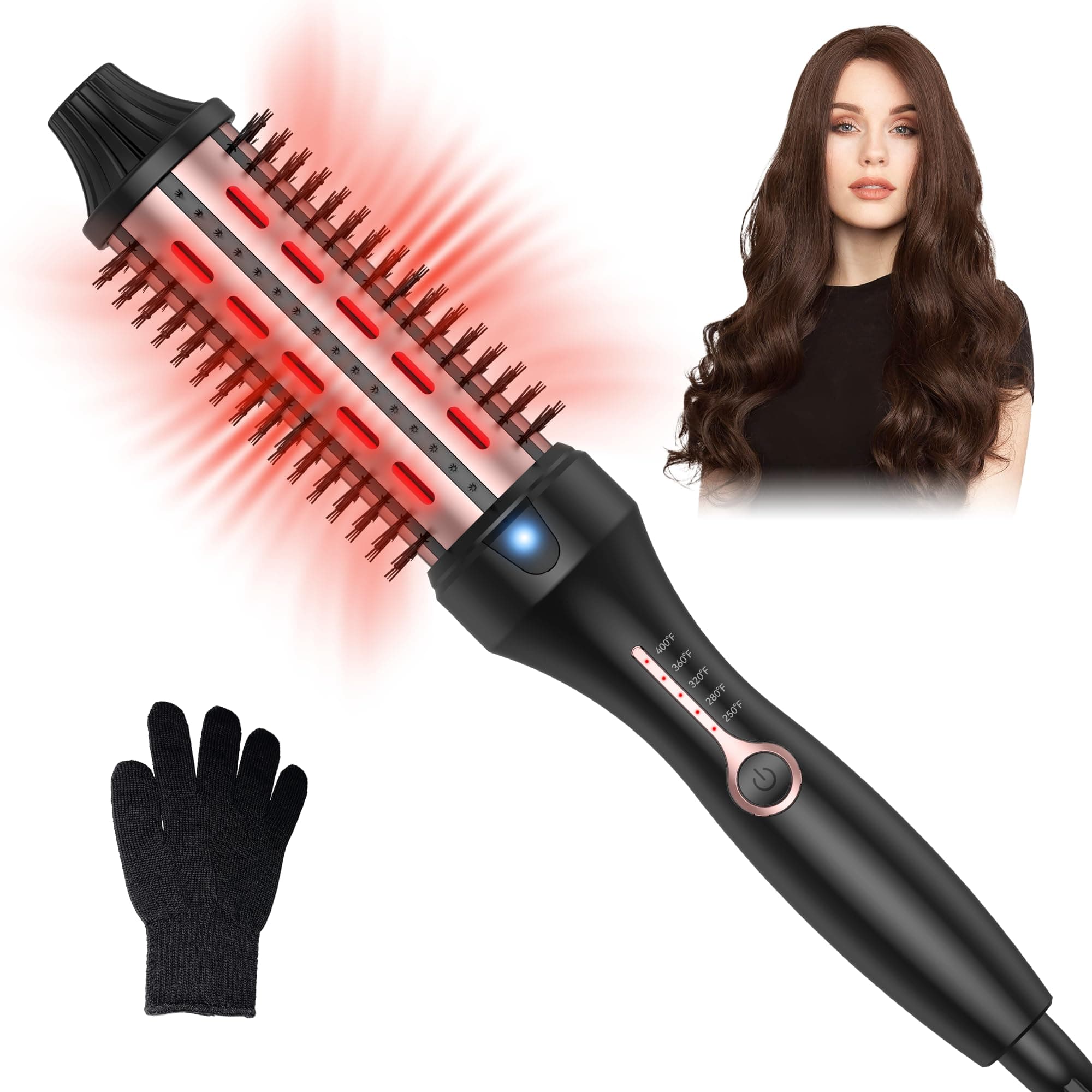 Thermal Brush for Women: 1.5" Red Light Heated Curling & Straightening