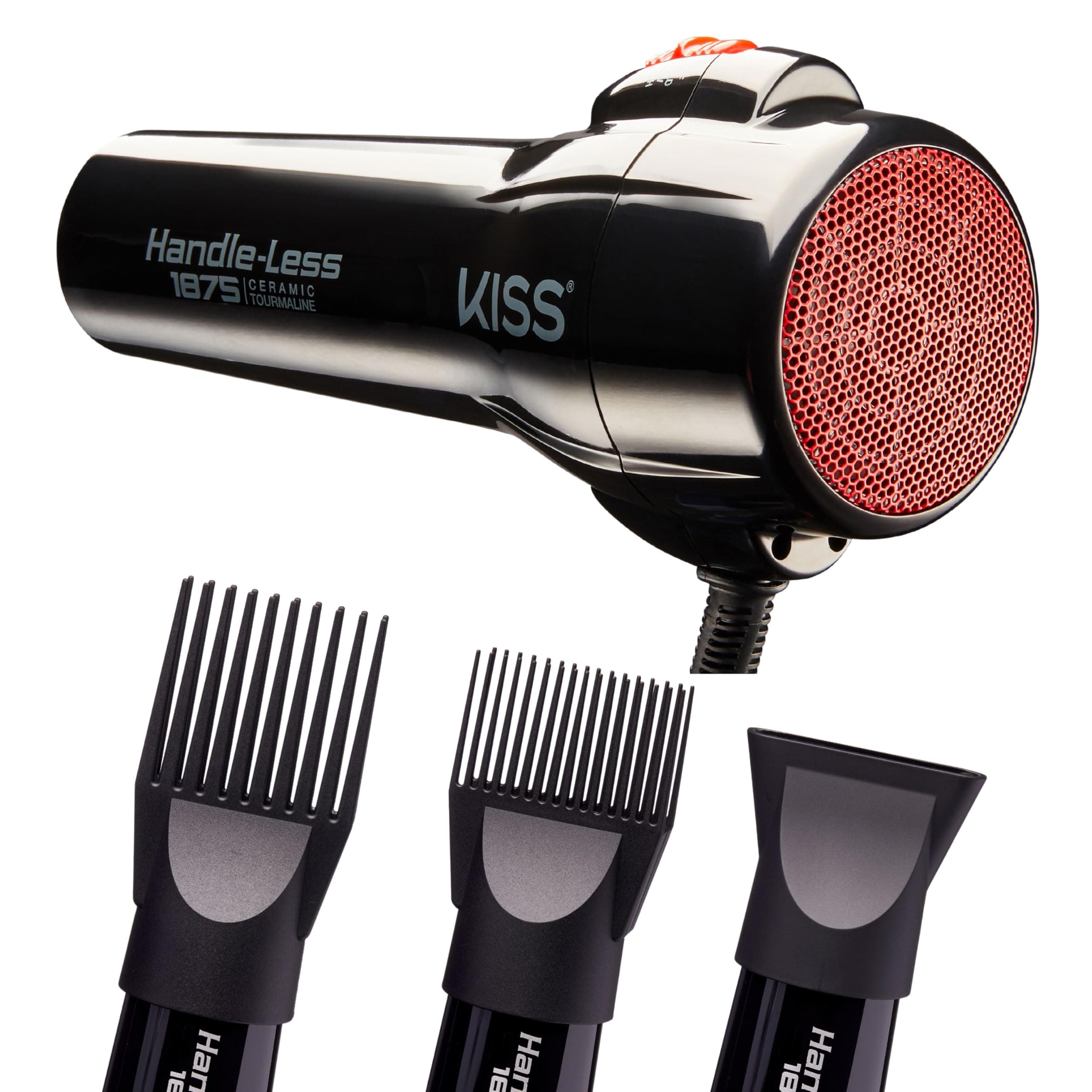 KISS Ceramic Tourmaline Hair Dryer, Cool Touch Nozzle, 450°F, 3 Styling Attachments