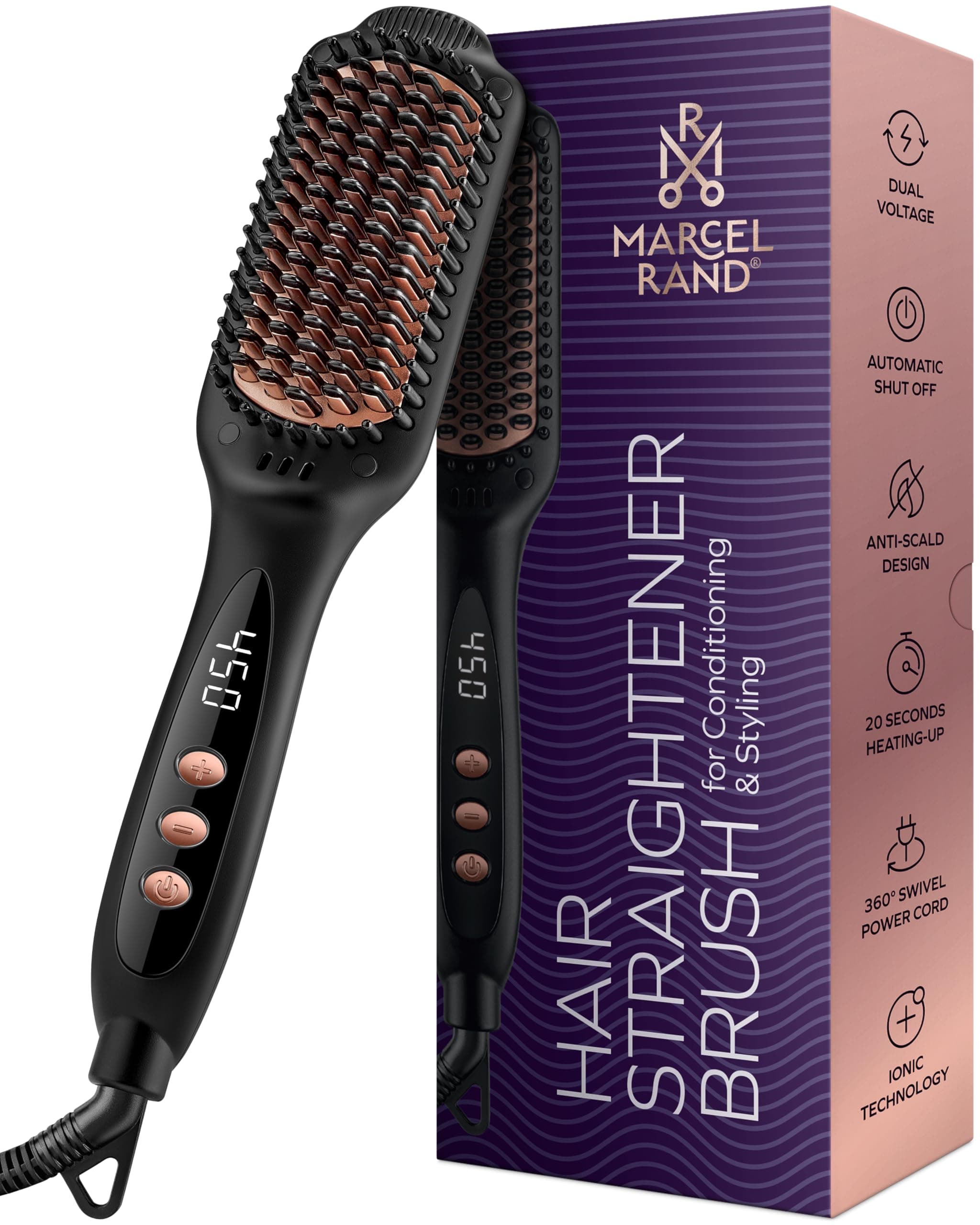 Professional Dual Voltage Hair Straightener Brush, Anti-Frizz Straightening Comb for Women