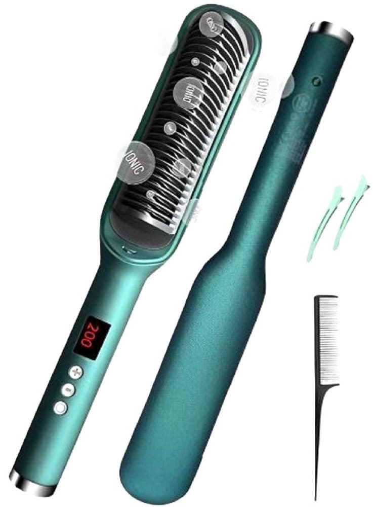 Professional Hair Straightener Brush with Negative Ions & LED Display