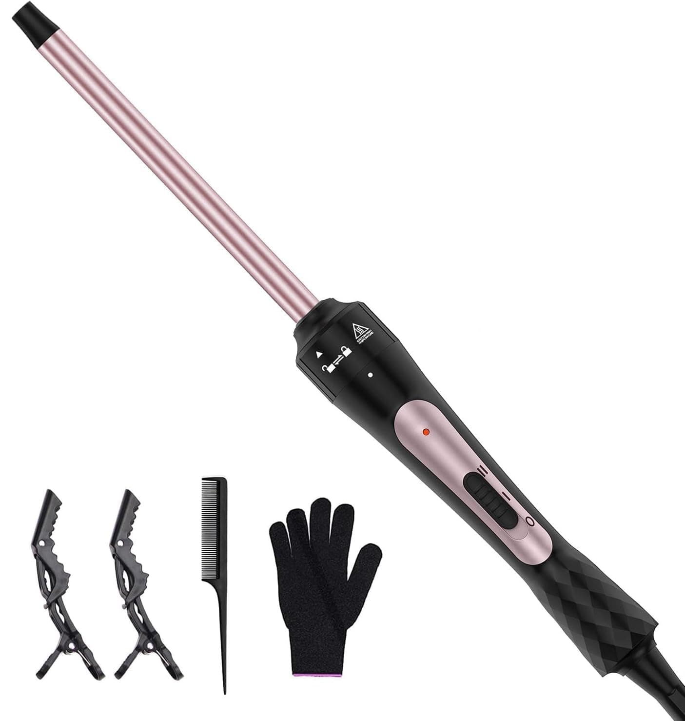 Karrong 3/8 Inch Ceramic Curling Wand, Instant Heat, 2 Temp Settings, Heat Glove Included