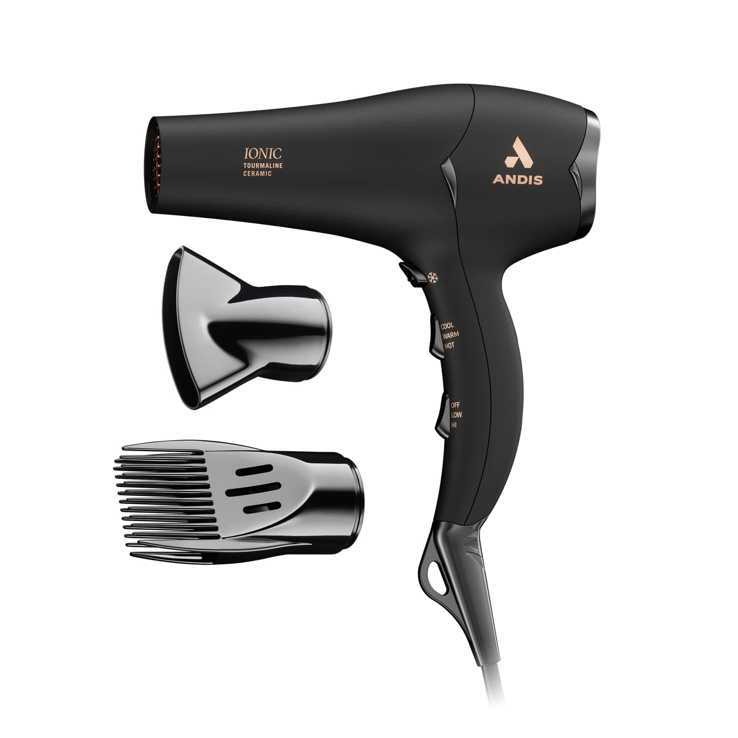 Andis 1875-Watt Tourmaline Ceramic Ionic Hair Dryer, Fast & Quiet, Black
