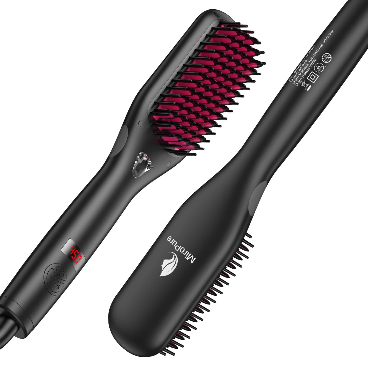 MiroPure Ionic Heated Straightening Brush, 30s Fast Heating, 11 Temp Control (Black)