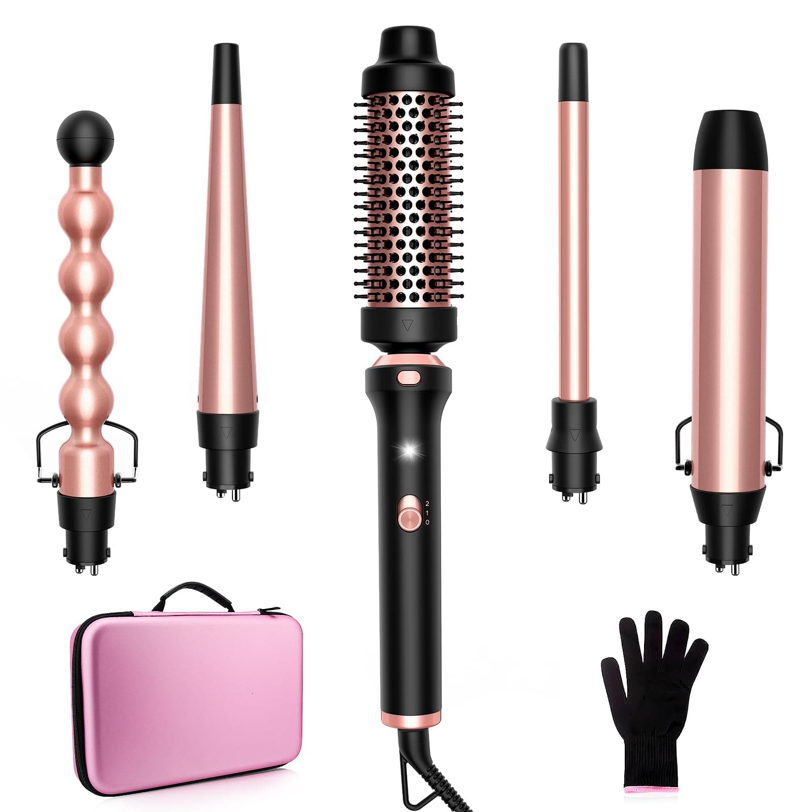5-in-1 Ceramic Barrel Curling Iron with Thermal Brush & Travel Case