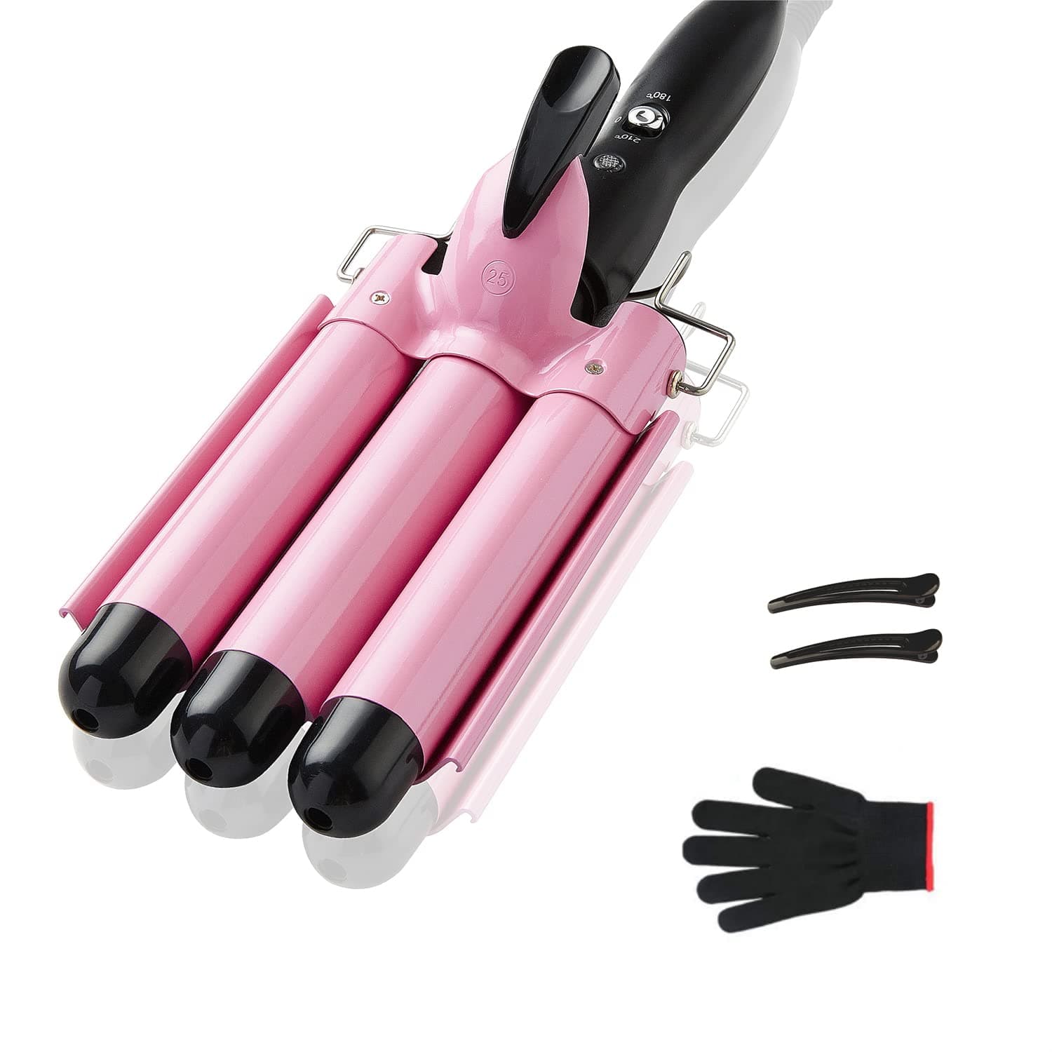 TOP4EVER 1-inch Curling Iron for Beach Waves, 2 Temperature Settings, Pink