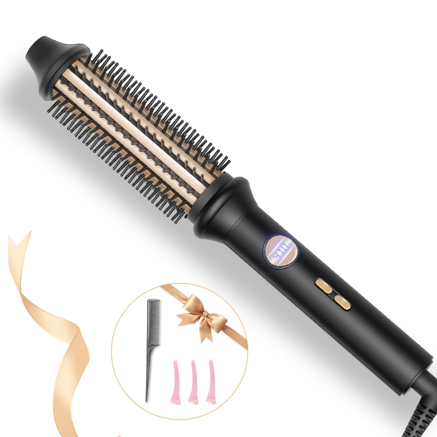 1.26 Inch Heated Round Brush Curling Iron, 10 Temp Settings, Fast Heat, Anti-Frizz Hair Styler