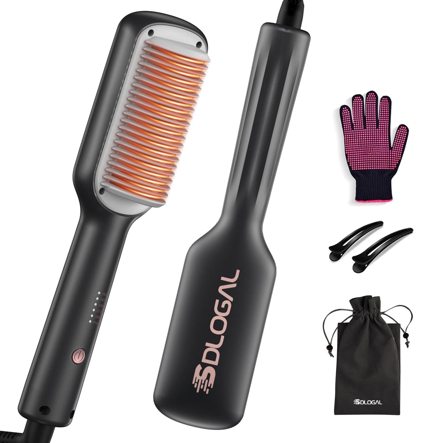 SDLOGAL Hair Straightener Brush, 5 Temperature Settings, Fast Heat, Salon-Style, Dual Voltage Travel Friendly