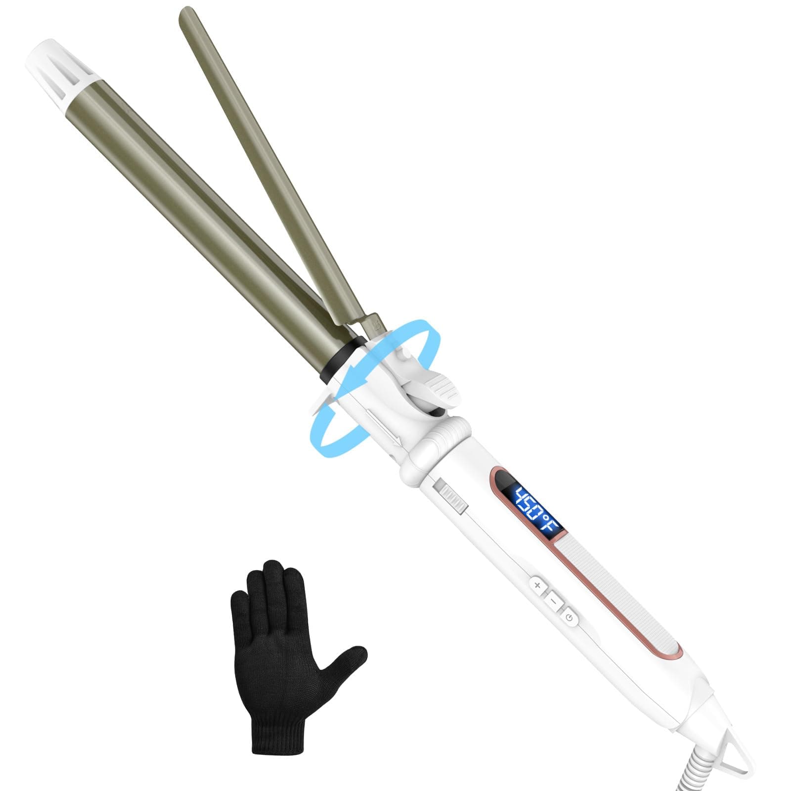 1 Inch Dual Voltage Hair Curler - Effortless Waves, Auto Shut-Off, Long Barrel Wand (White)